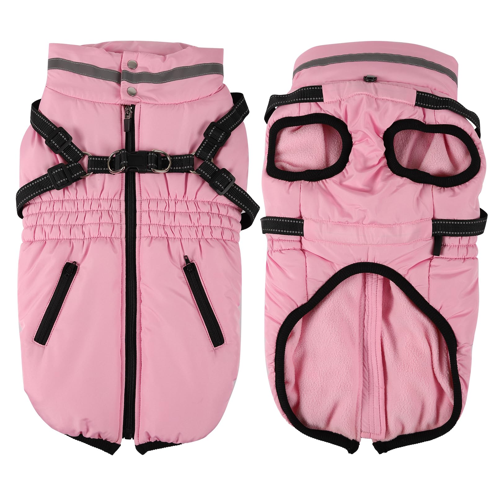 Dog Coat With Harness - Waterproof Winter Jacket for Small Medium Large Dogs, Warm Cold Weather Coat With Built-In Harness (pink, XS) — image 1