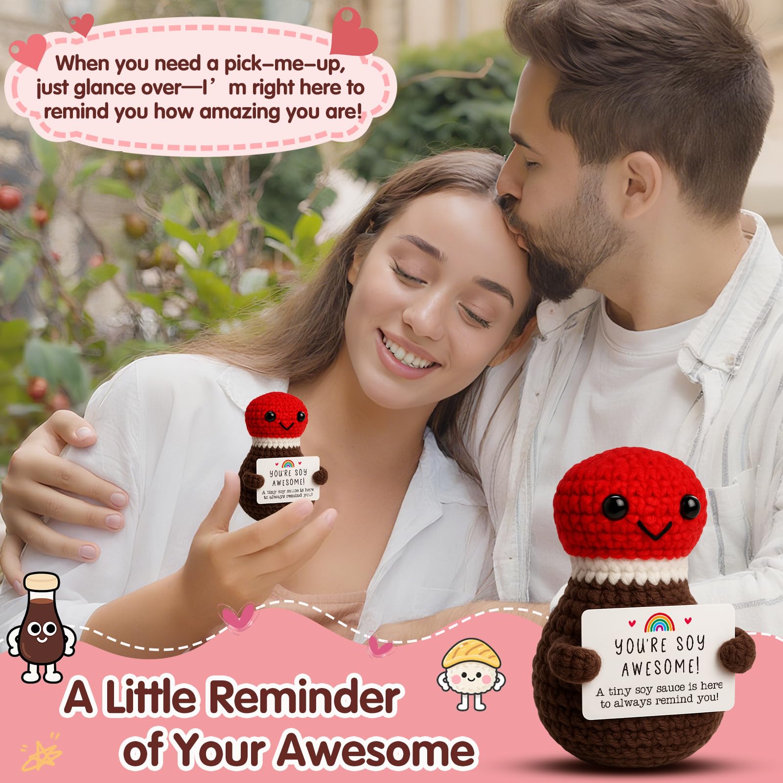 Funny Birthday Gifts for Sushi Lovers Men Women, Crochet Soy Sauce You're Soy Awesome Unique for Boyfriend Girlfriend, Novelty Japanese Foodie Desk Decor & Mothers Day