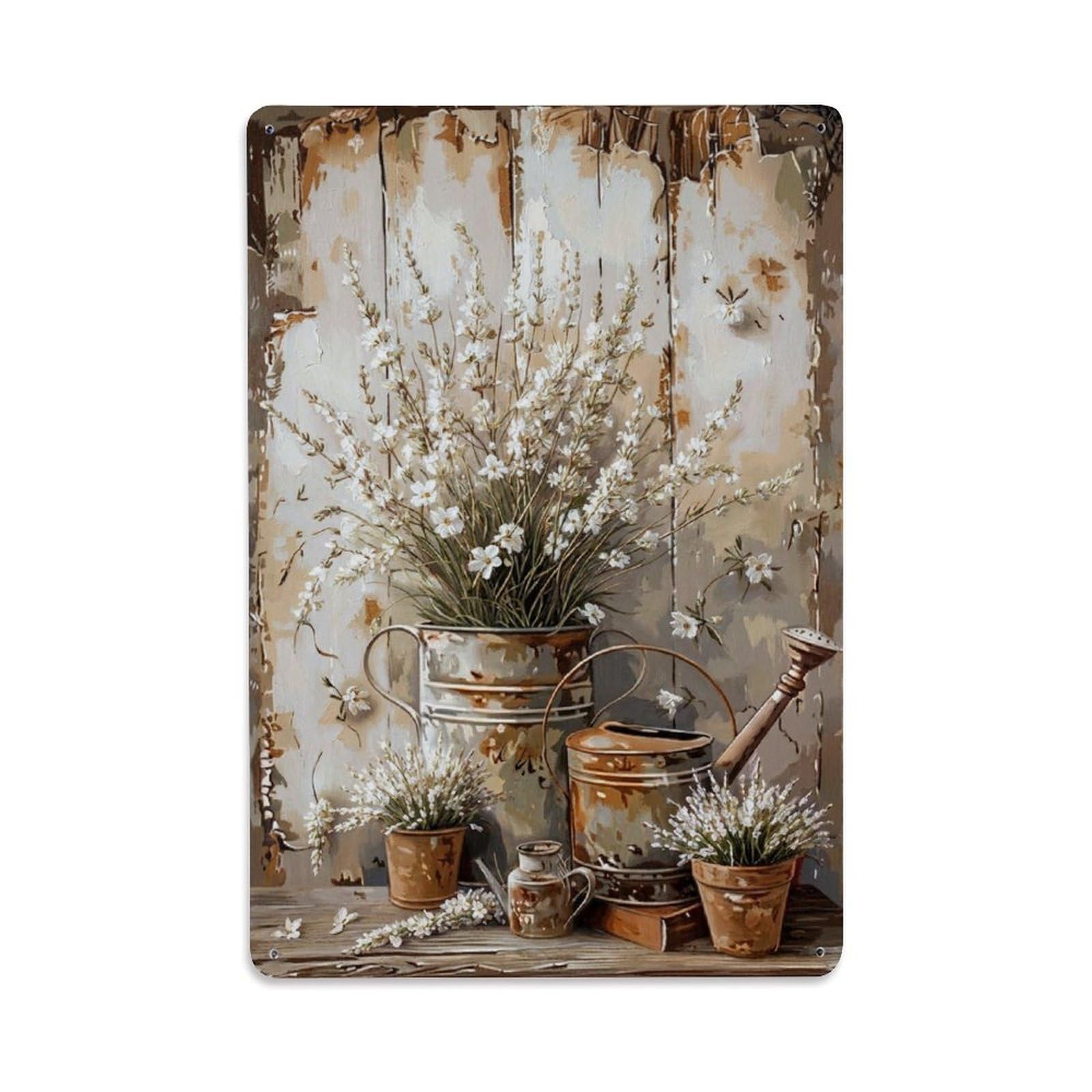 Vintage Flower Bunch Gaura Pastoral Aesthetics Metal Tin Sign