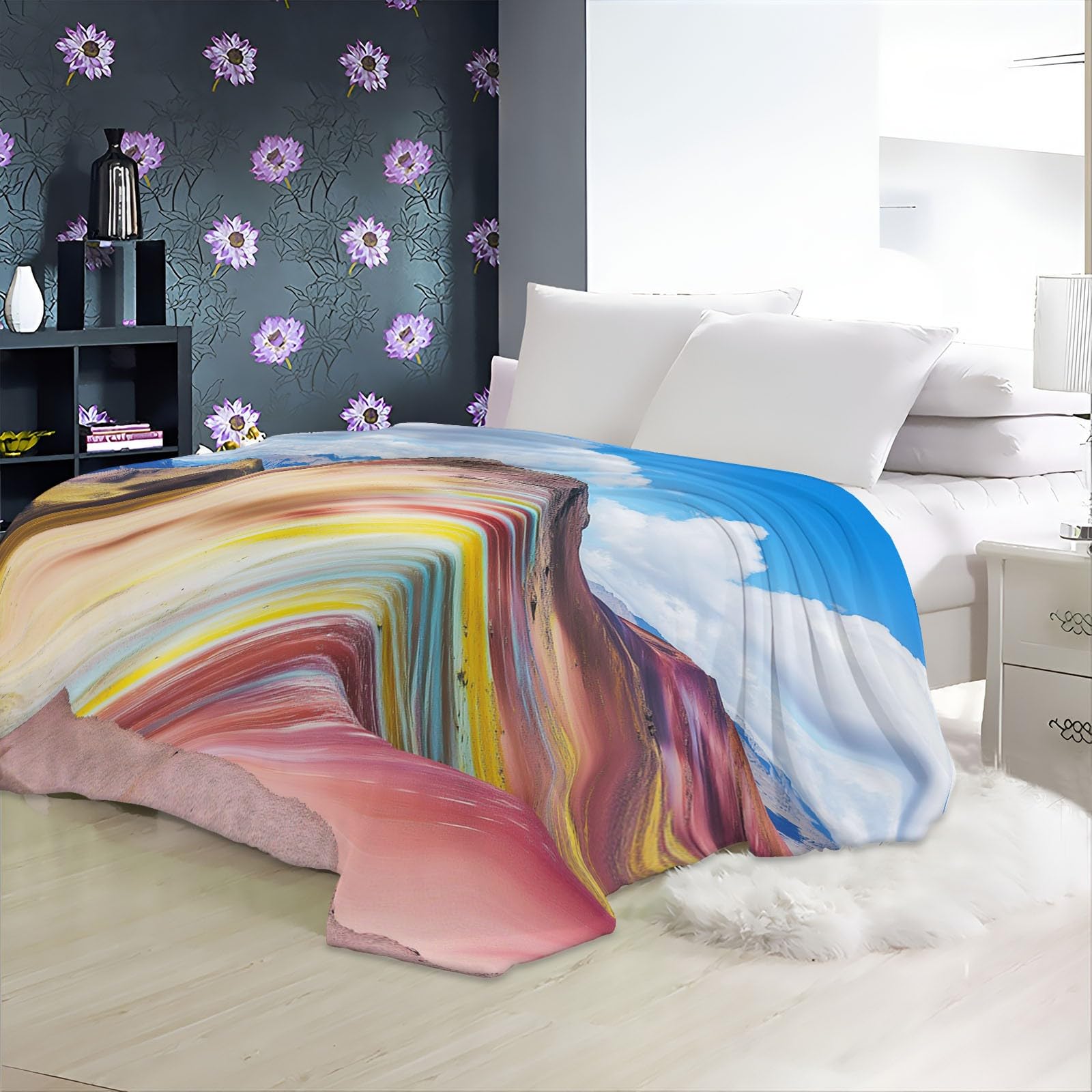 Générique Couverture Polaire 180x200 cm Andes Péruviennes Montagnes Arc Ciel Plaid Couverture Sherpa en Microfibre Douce, Couverture en Flanelle Chaude Et Confortable, 3D Jeté de Canapé