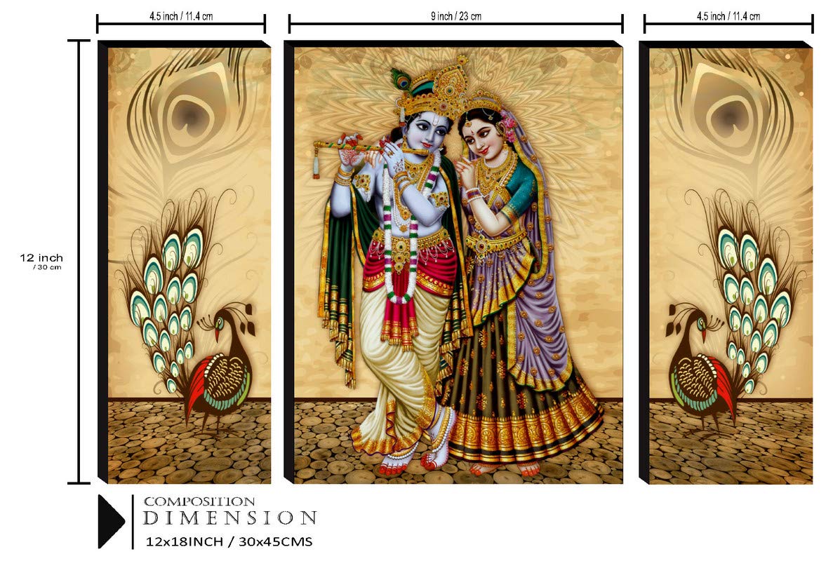 SAF Zestaw 3 obrazów Radha Krishna do salonu z ramą Self Adeshive UV teksturowany obraz MDF 30 cm x 45 cm SAF-JM7724