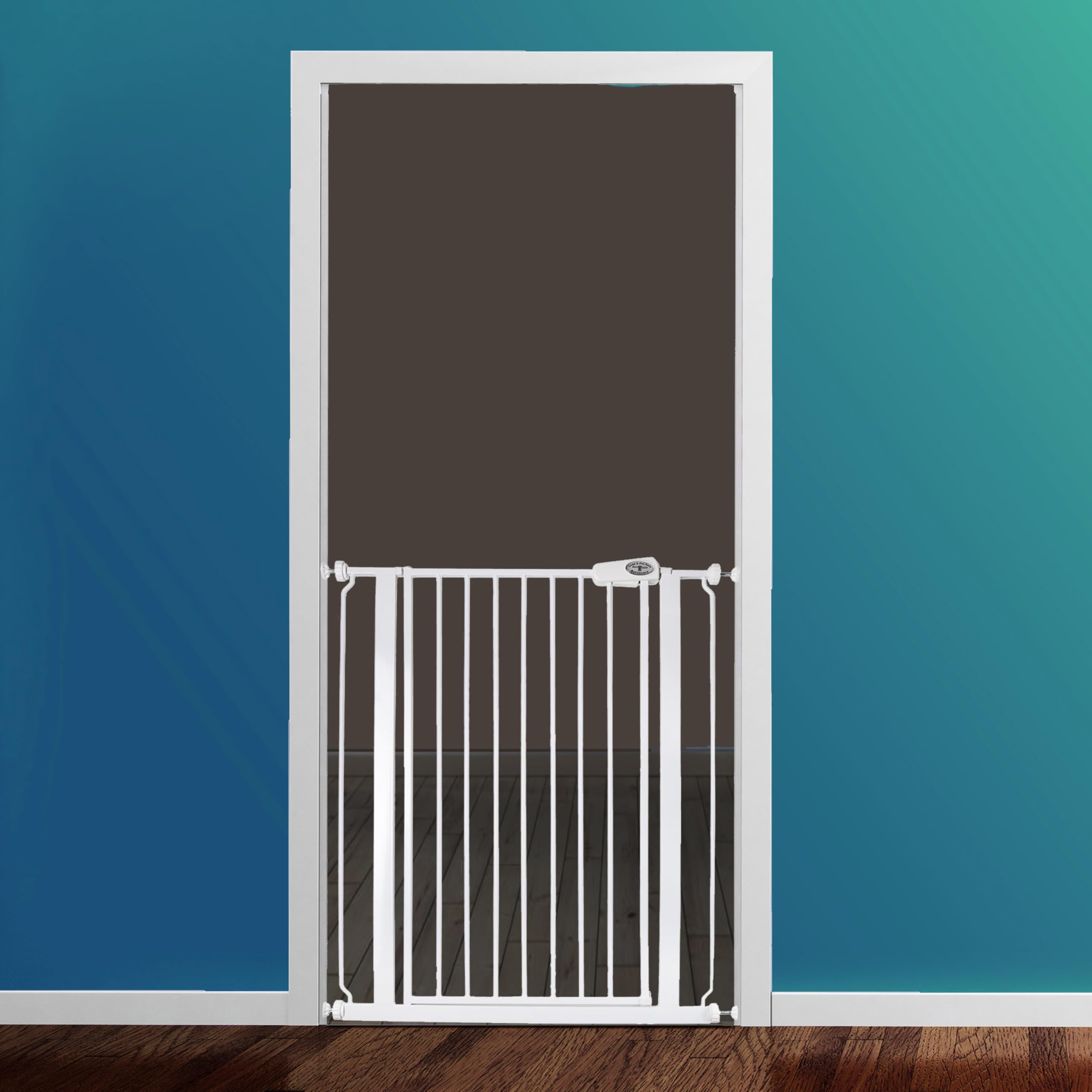 Safetots Puerta de Seguridad de Metal Extra alta con Ajuste a Presión, 68.5 cm - 75 cm, Blanco, Altura de 104 cm, Puerta de escalera extralta, Puerta de bebé extralta, Instalación fácil