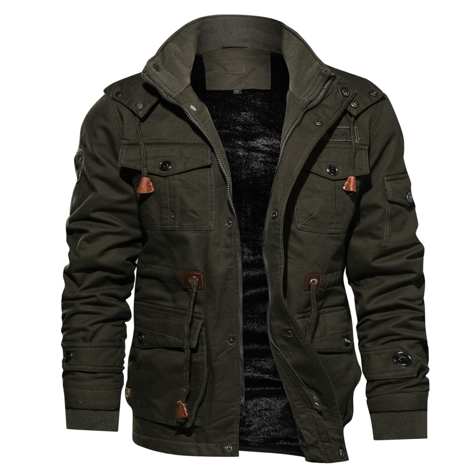 Militär Funktionsjacke Herren Gefüttert Cargo Jacke Winter Warm übergangsjacke Sportlich Army Jacken für männer Militär Jacken Winterparka Armeejacke mit Stehkragen Outdoorjacke mit Multi Taschen
