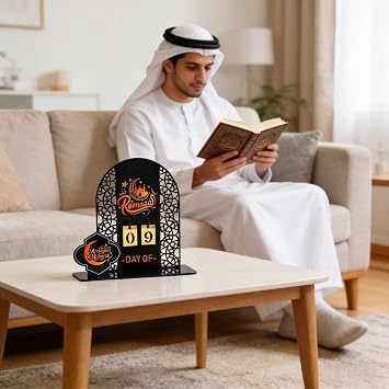 Ramadan Calendar Decorations,Acrylic Countdown Calendars, with Hollow gold design, for Home, Advent Til Eid, Gift, Party Decorations, 25.4 x 17.1 x 2.6 cm