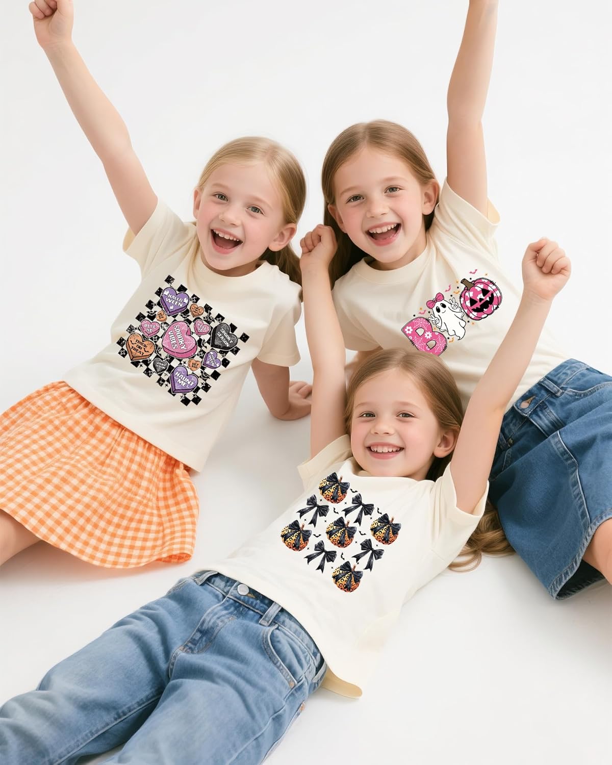 Girls Halloween Shirt Cute Pumpkins Ghost Cotton Short Sleeve Tees 2-12 Years - Image 5