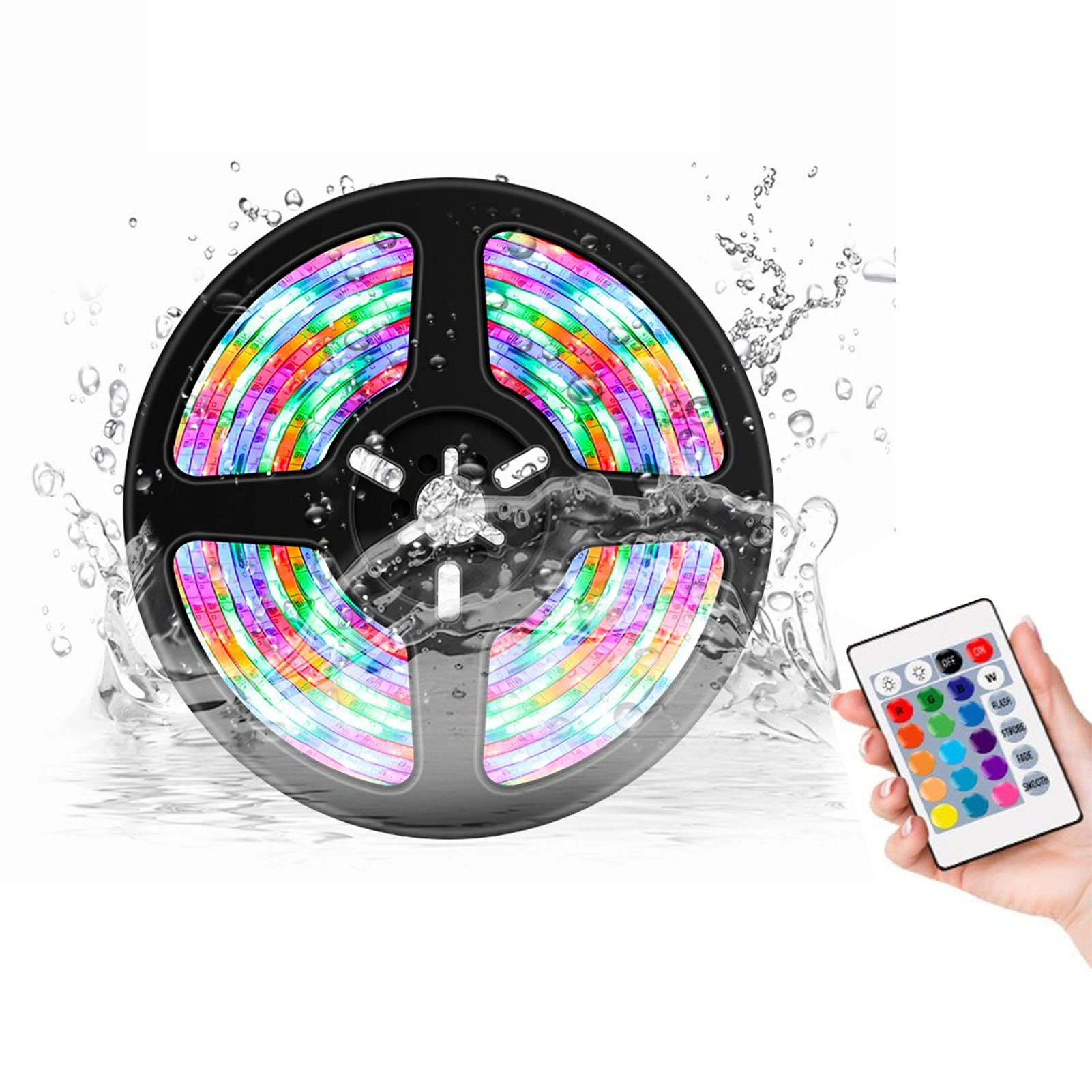 Giftik Waterproof LED Strip Light with 24 Key Remote,16 Color SMD 5050 Multicolour Lights Strips Kit,USB RGB Color Changing LED Lights for Kitchen,Office,Ceiling,Bedroom,TV,Party (5M)