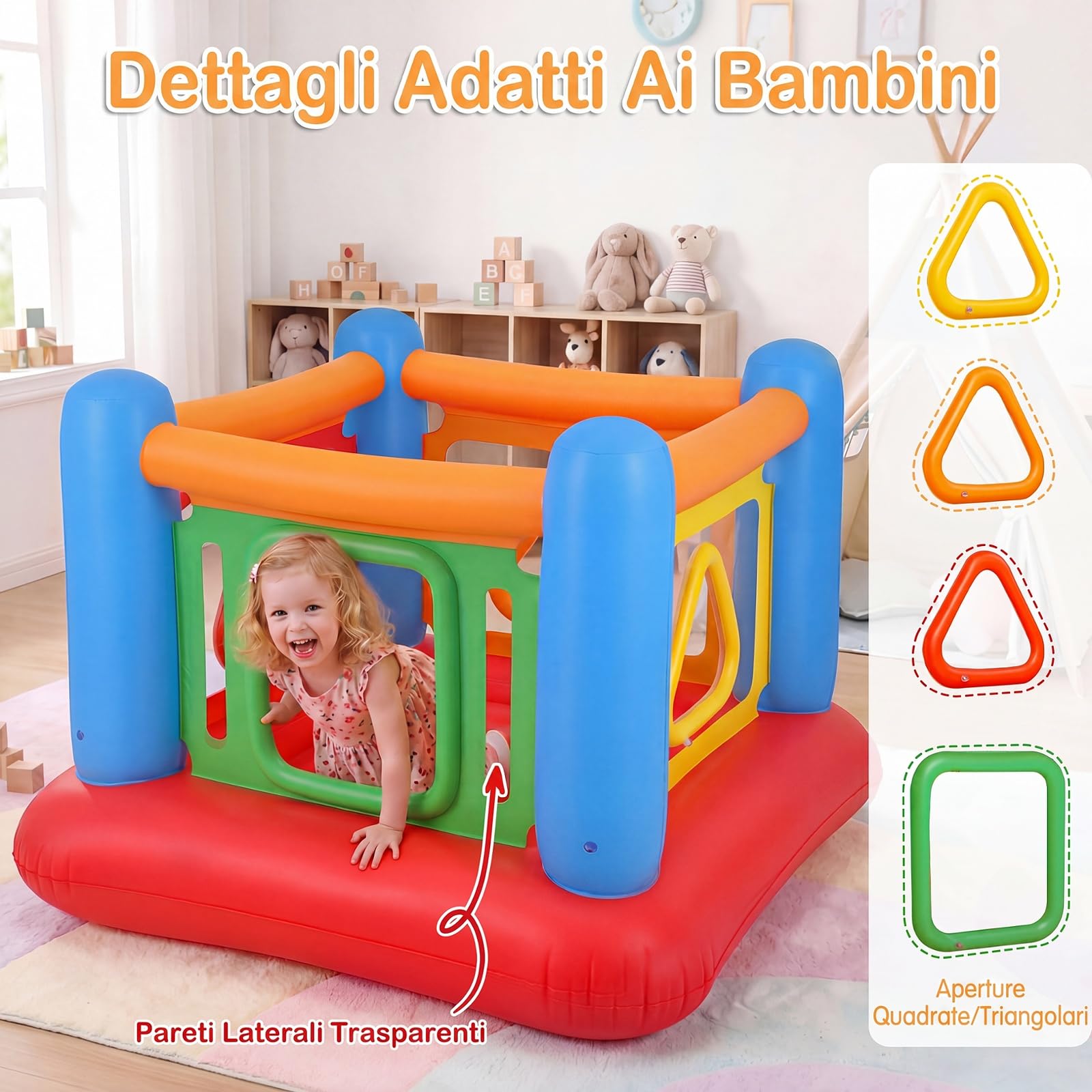 COSTWAY Castello Gonfiabile per Bambini 3+ Anni, Trampolino Elastico per Interno e Esterno, Box con Giochi Tunnel, Tappeto Salta 160 x 160 x 125 cm, Gonfiaggio Facile, per Compleanno e Feste (Giallo)