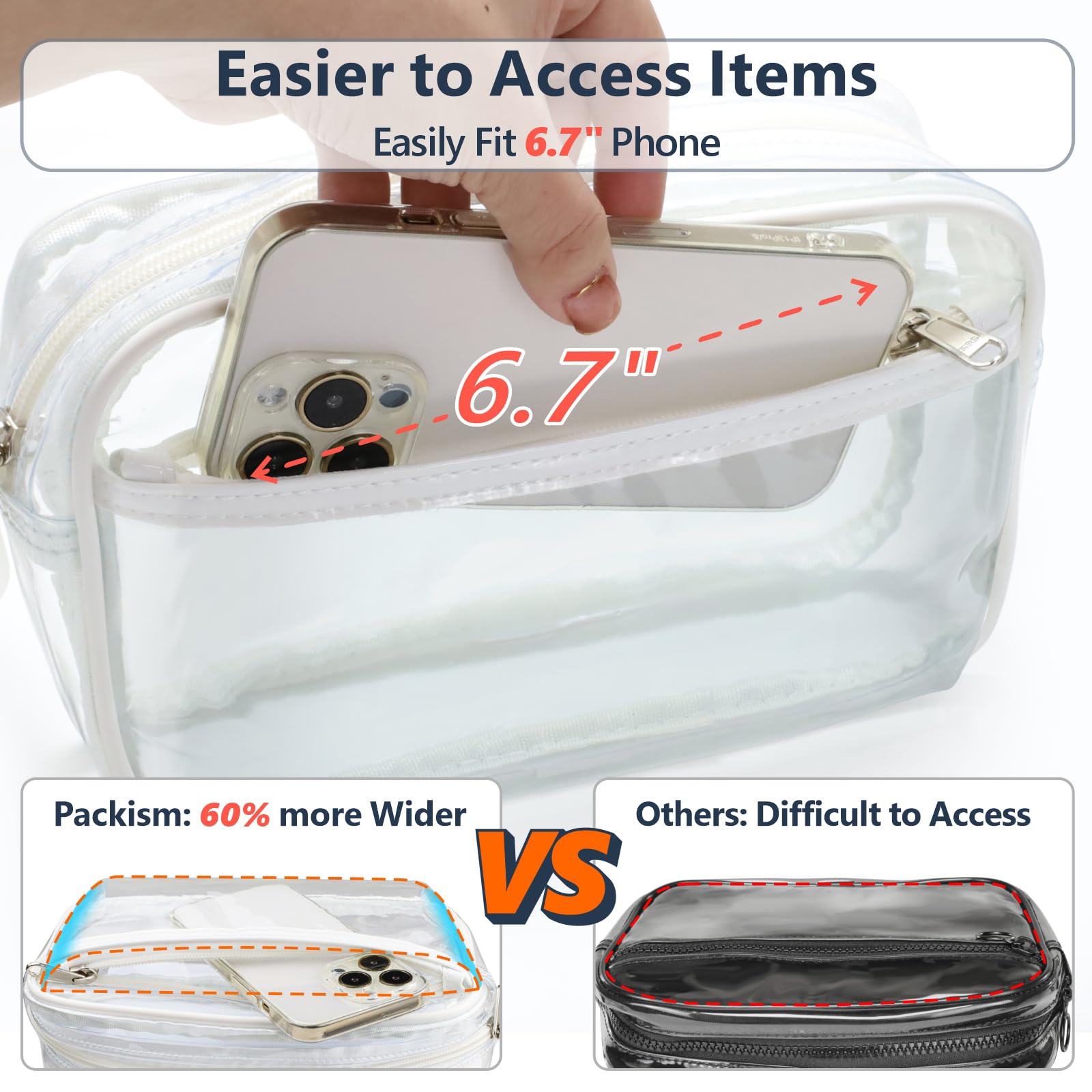 Riñonera transparente – Bolsa de cinturón transparente aprobada para estadios para mujeres y hombres, tamaño grande, bolsa de cintura transparente para conciertos, deportes, blanco (alabaster 5