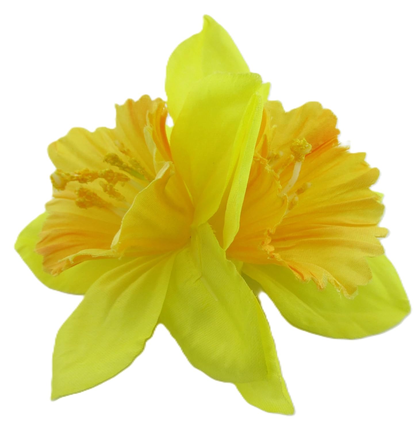 Double Yellow and Orange Daffodil Silk Flower Hair Clip with Teeth