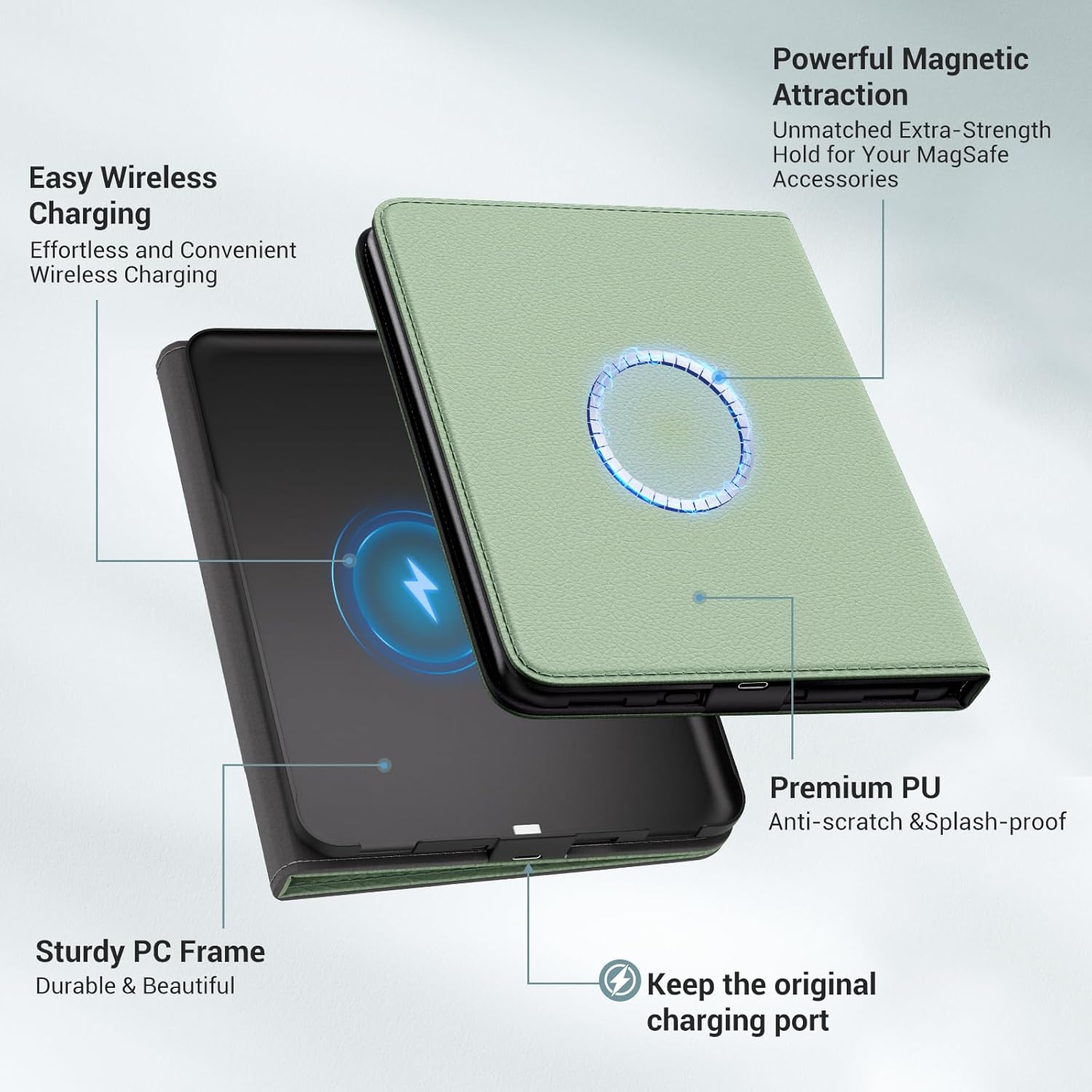 CoBak Wireless Charge Stand Case for 7 Kindle Paperwhite 12th Gen 2024 and Kindle Colorsoft with Wireless Charger - Compatible with iPhone MagSafe, for Samsung Phones, Auto Sleep Wake, Hand Strap