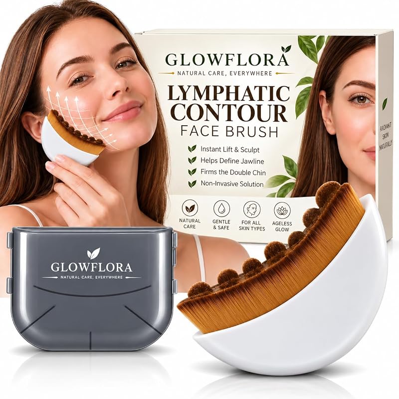 Pincel facial para contorno GLOWFLORA com cerdas de nylon e cabo de madeira