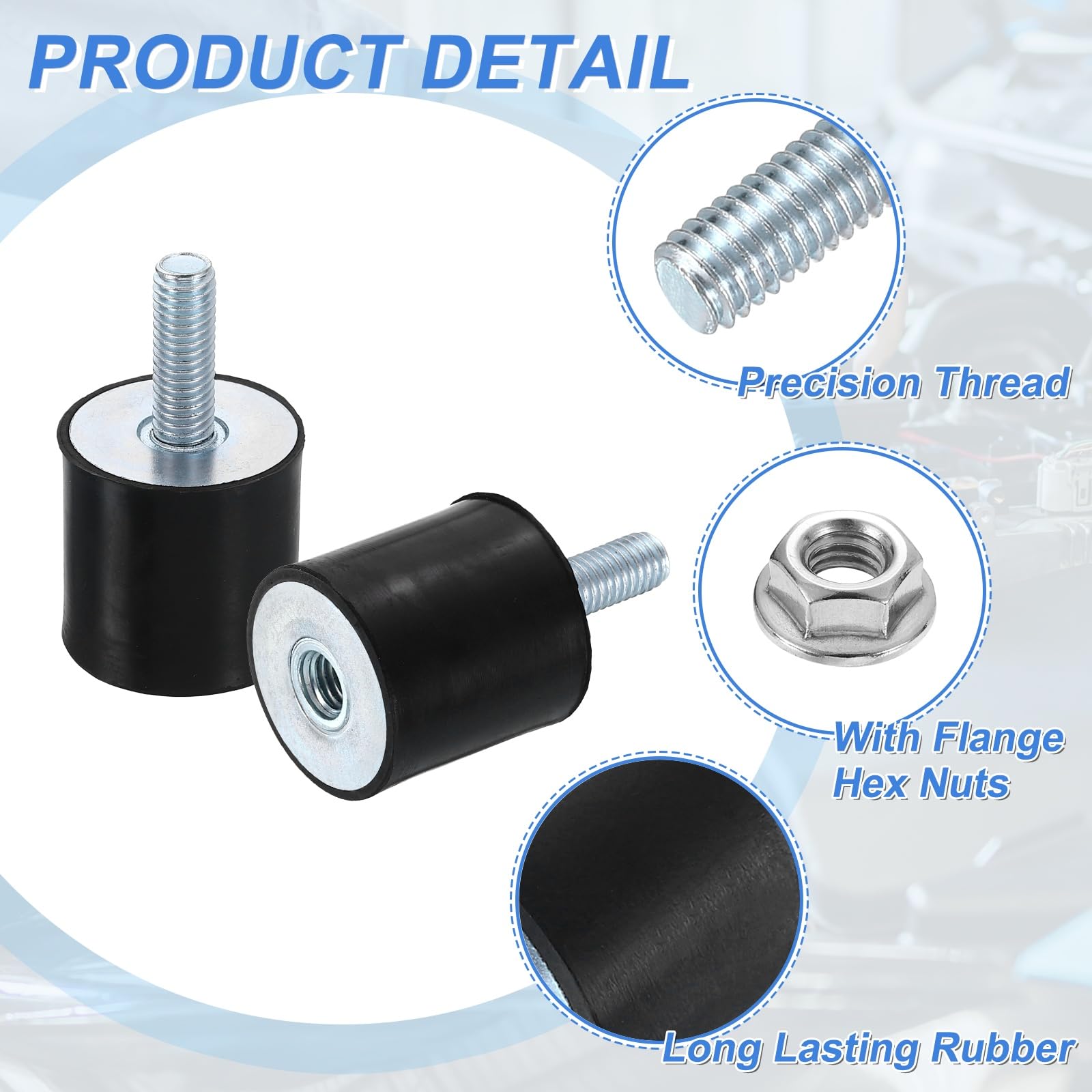 uxcell M8 Rubber Mounts, 4Pcs 30x30mm(DxH) Rubber Cylindrical Anti Vibration Isolator Shock Absorber with Lock Nut for Car Bobbin Generator Air Compressors — Amazon image 3