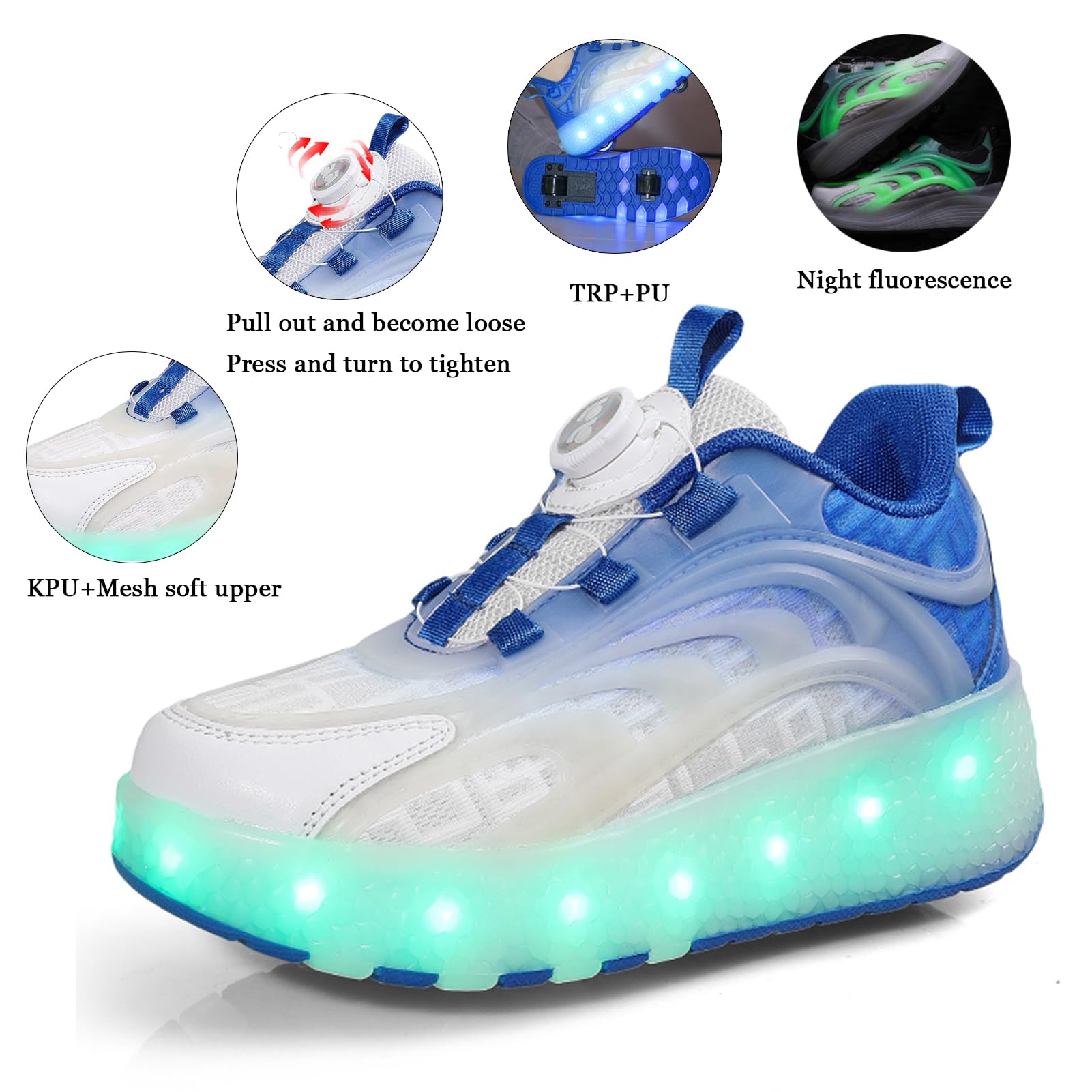 Scarpe Con Rotelle Retrattili Per Bambini - Luci LED USB Ricaricabili, Taglia EU 31