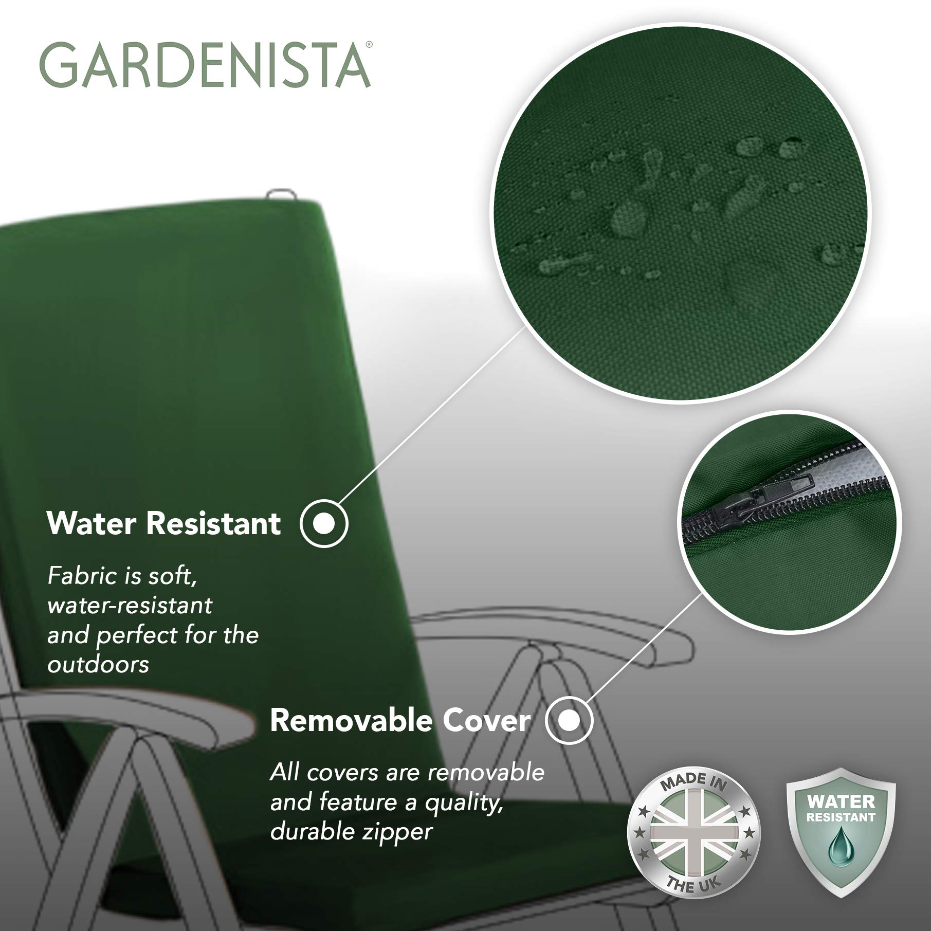 Gardenista Garden Premium Tuinmeubelen Hoge Rugleuning Stoel Geborduurde Zitkussen | Waterbestendig Materiaal | Buiten- en Binnen Zitkussen | Zacht, Duurzaam, Comfortabel Schuimvulling (Groente Gardenista Garden Premium Tuinmeubelen Hoge Rugleuning Stoel Geborduurde Zitkussen | Waterbestendig Materiaal | Buiten- en Binnen Zitkussen | Zacht, Duurzaam, Comfortabel Schuimvulling (Groente