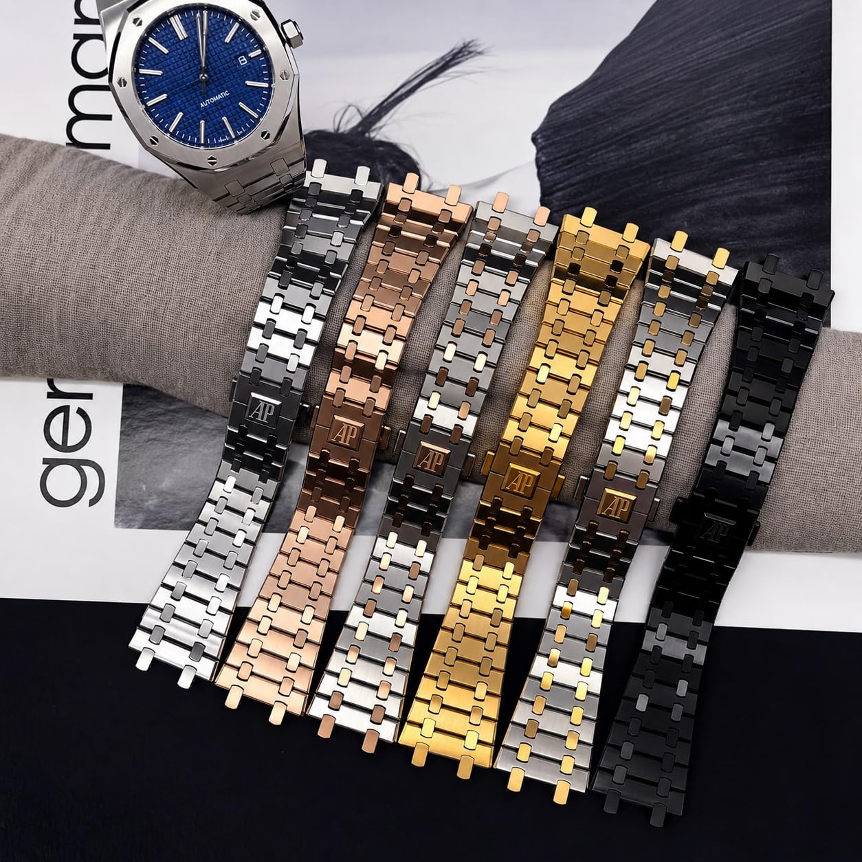 Stal Nierdzewna Pasek do Zegarka Bransoleta Metalowa 26mm Zintegrowane Wcięcie Szczotkowane Polerowane Pełne Ogniwa Wytrzymałe for AP Royal Oak 15400
