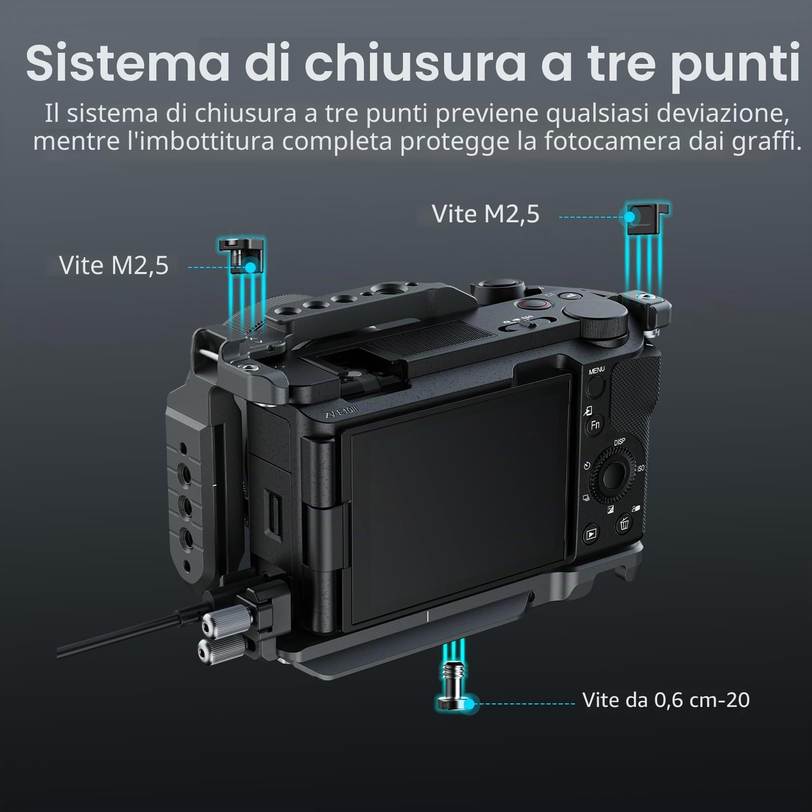 SMALLRIG ZV-E10 II HawkLock Quick Release Cage Kit per Sony ZV-E10 II con Morsetto per Cavo per HDMI, Impugnatura Ergonomica in Silicone Integrata, Piastra a Sgancio Rapido per Arca, Presa QD - 4949