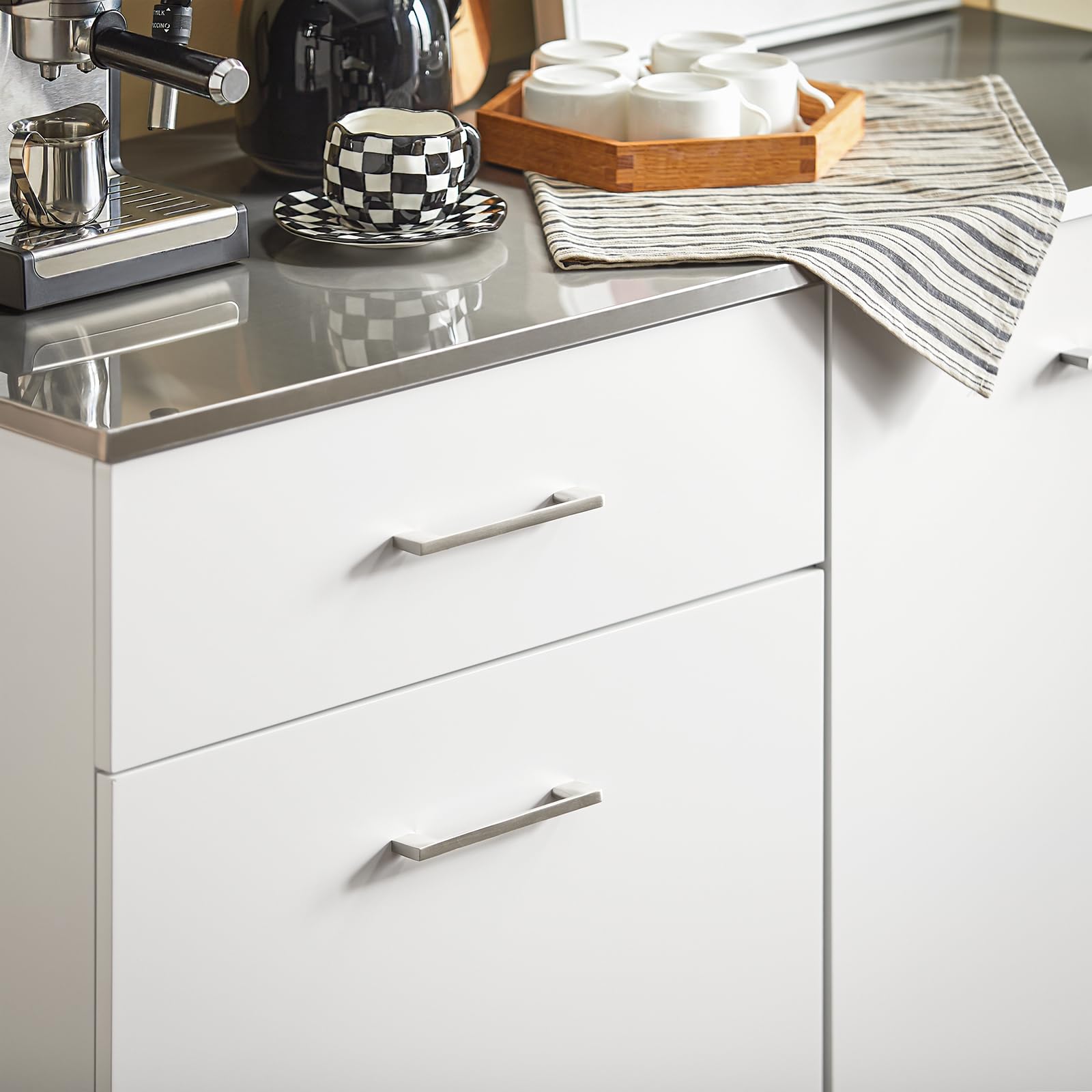 SoBuy Carrello Cucina con Ruote Isola Cucina con Piano di Lavoro in Acciaio Inox, 1 Cassetto e 2 Ripiani Regolabili, Mobile Salvaspazio per Mobili da Cucina Bianco120 x 56 x 90 cm FKW117-W