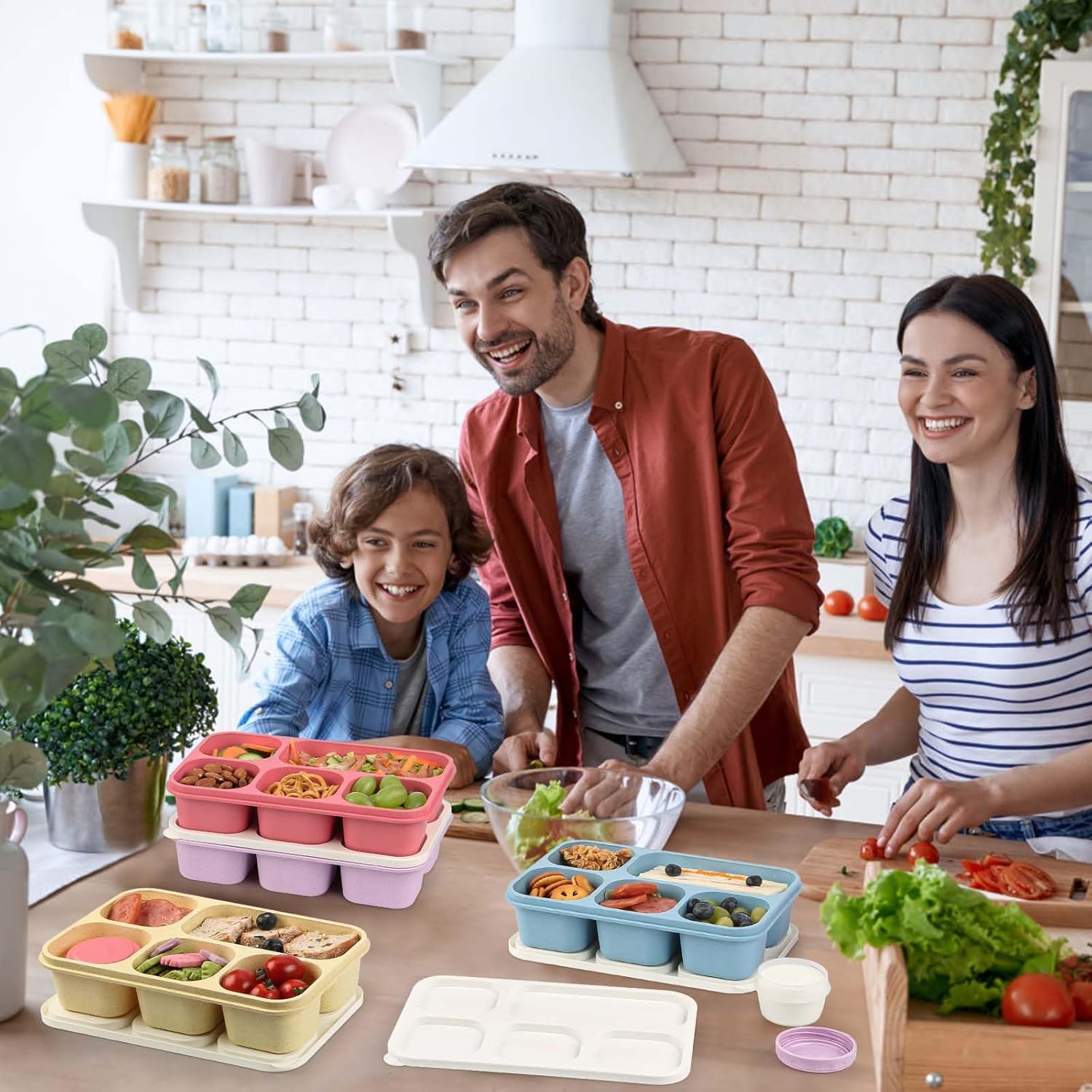 Caperci Large Bento Lunch Boxes for Adults & Kids - 5 Compartment Lunchable Snack Box Containers, Built-in 4 Leak-Proof Dipping Sauce Cups, Reusable Food Storage Containers, 4-Pack (Vintage Colors) - Image 7