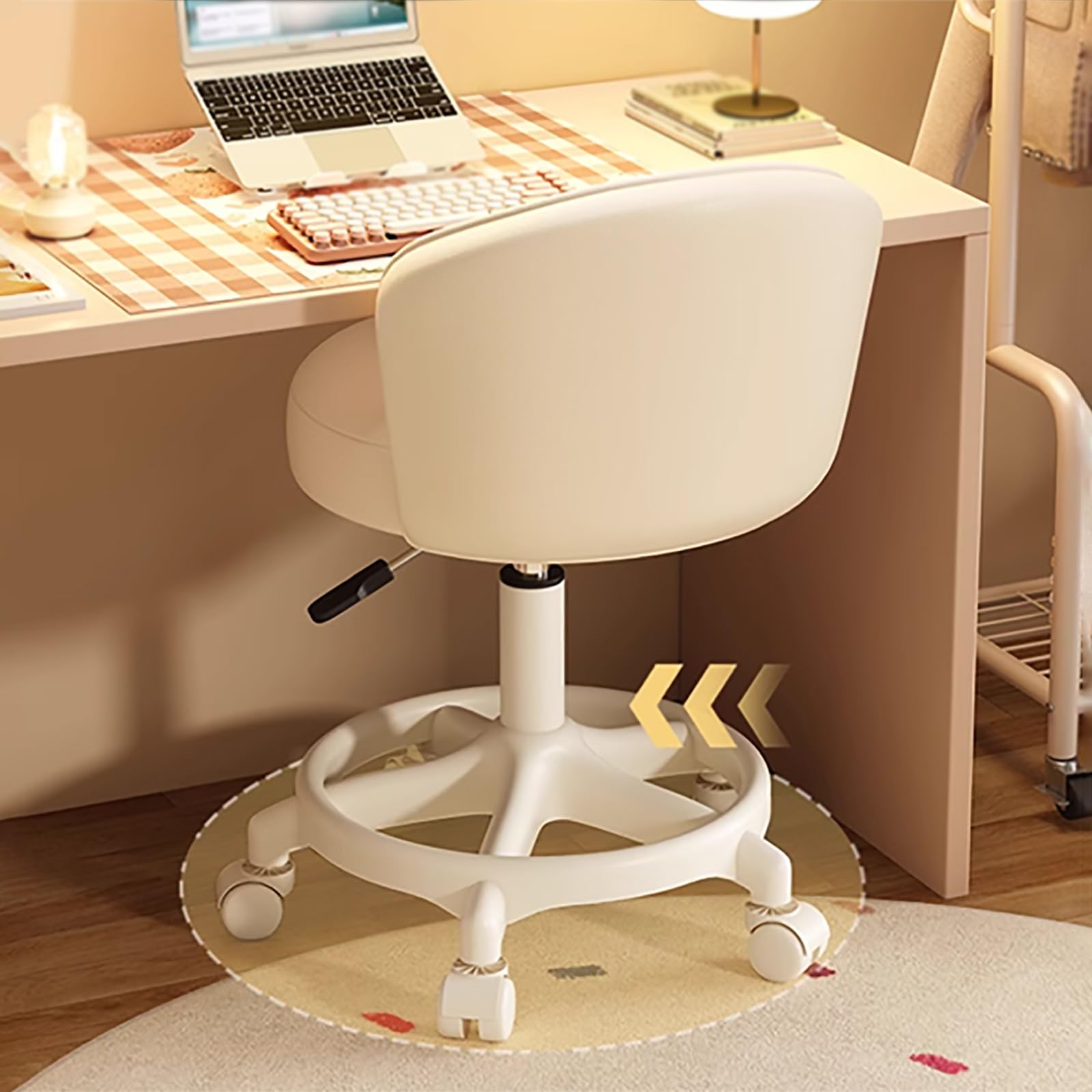 Höhenverstellbarer Make-up-Stuhl mit Rollen, PU-Leder, drehbarer Schminkhocker mit Rückenlehne, perfekt für Salon, Büro und Café, bequem und stilvoll