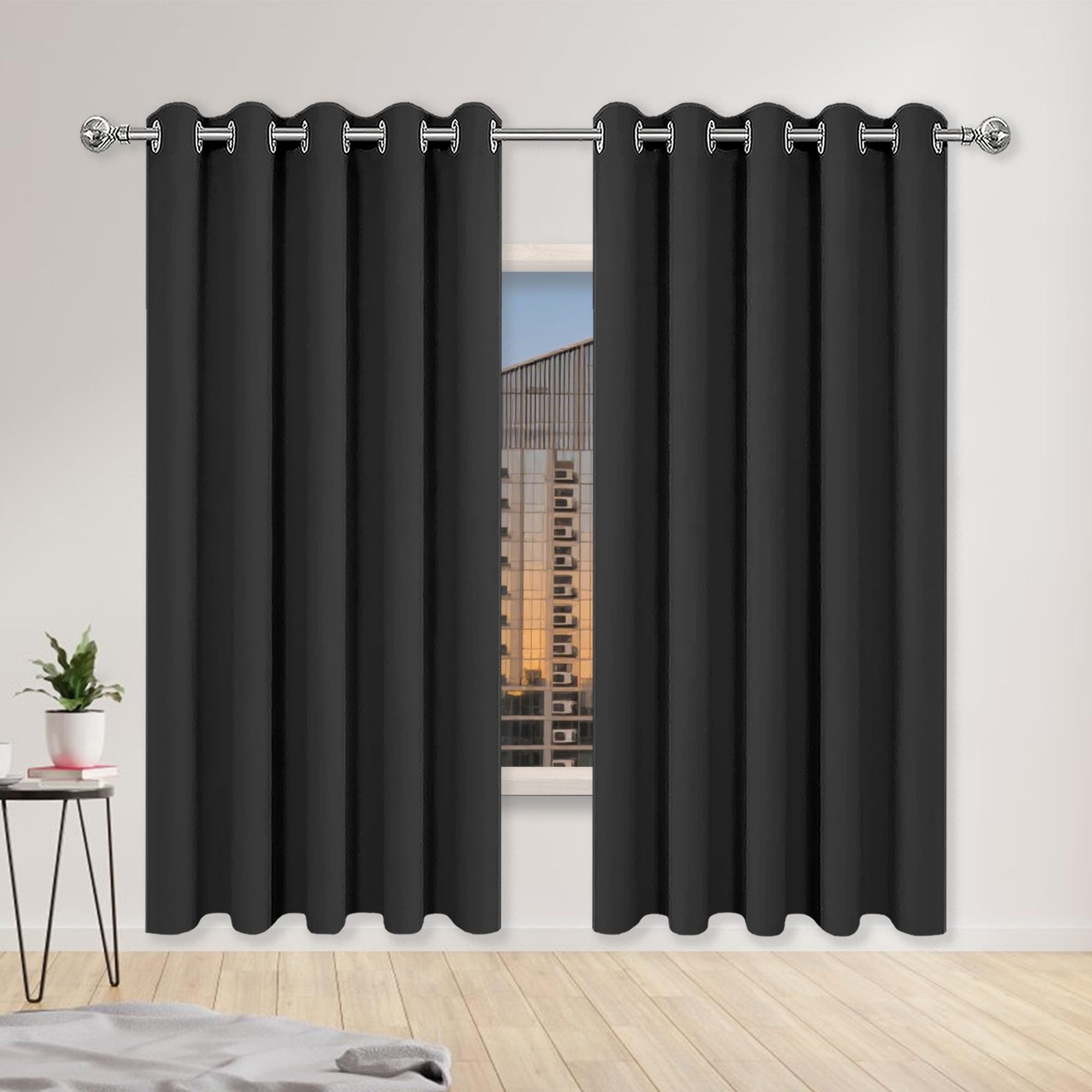 Rideaux à oeillets thermiques 200x185 cm occultant noir pour fenêtre