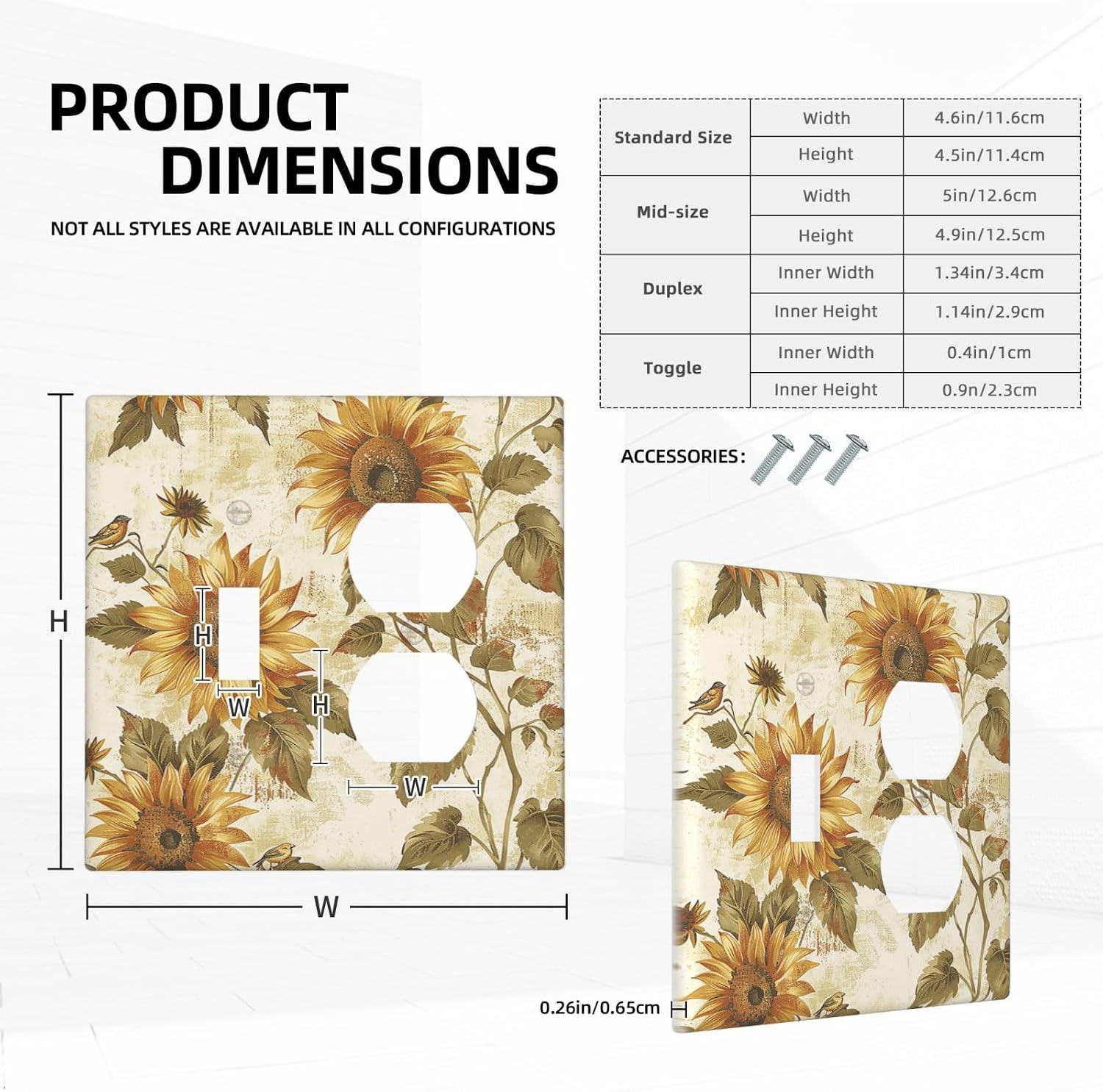 Wallplates Rustic Sunflower Floral Pattern 1 Toggle 1 Duplex Switch Plate Electrical GFCI Faceplate Decorative Light Switch Covers for Bedroom Cabin Decor image 5