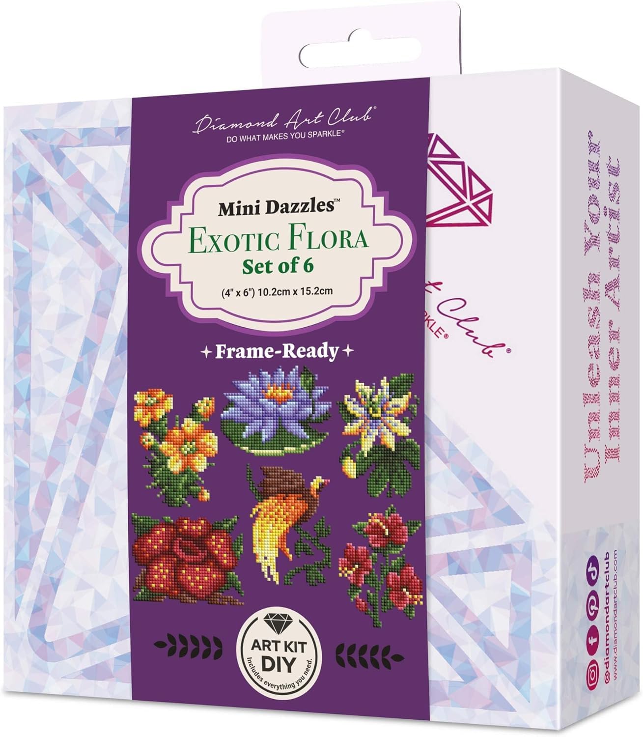 DIAMOND ART CLUB Exotic Flora Mini Dazzles, Fun DIY Diamond Painting Kit for Adults, Diamond Art Canvas for Beginners, 4