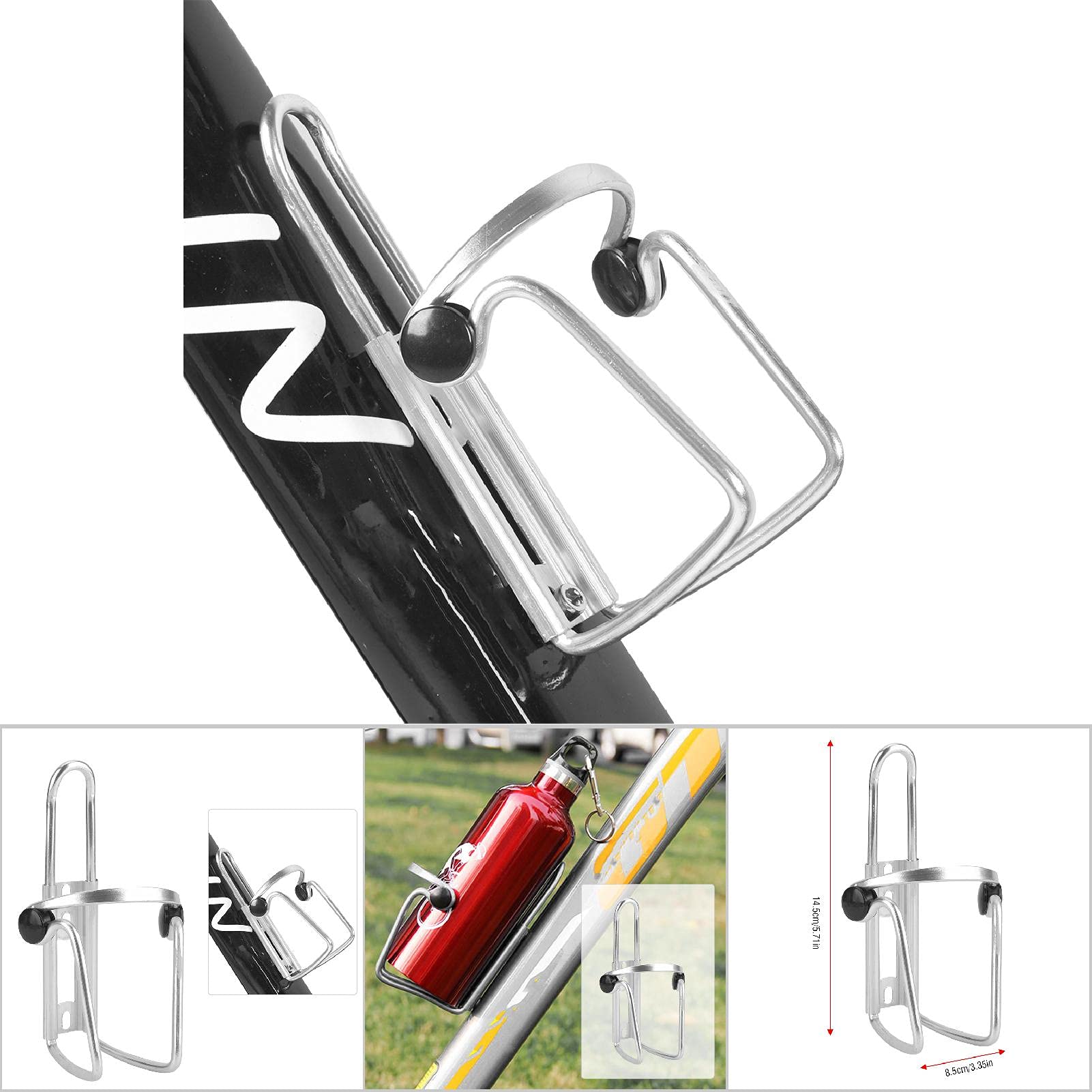 Uchwyt na butelkę Wody Stopu Aluminium, Stojak na Kubki do Jazdy na Rowerze, Konstrukcja Antypoślizgowa, Lekki, na Rowery, Motocykle, Skutery Elektryczne (Silver)