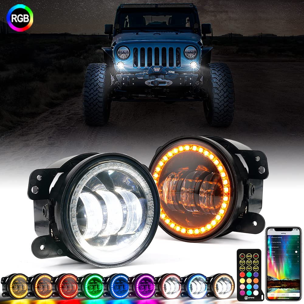 Xprite Fog Lights with RGB Halo Angel Ring and Turn Signal Light , IR & Bluetooth Wireless Dual Cont