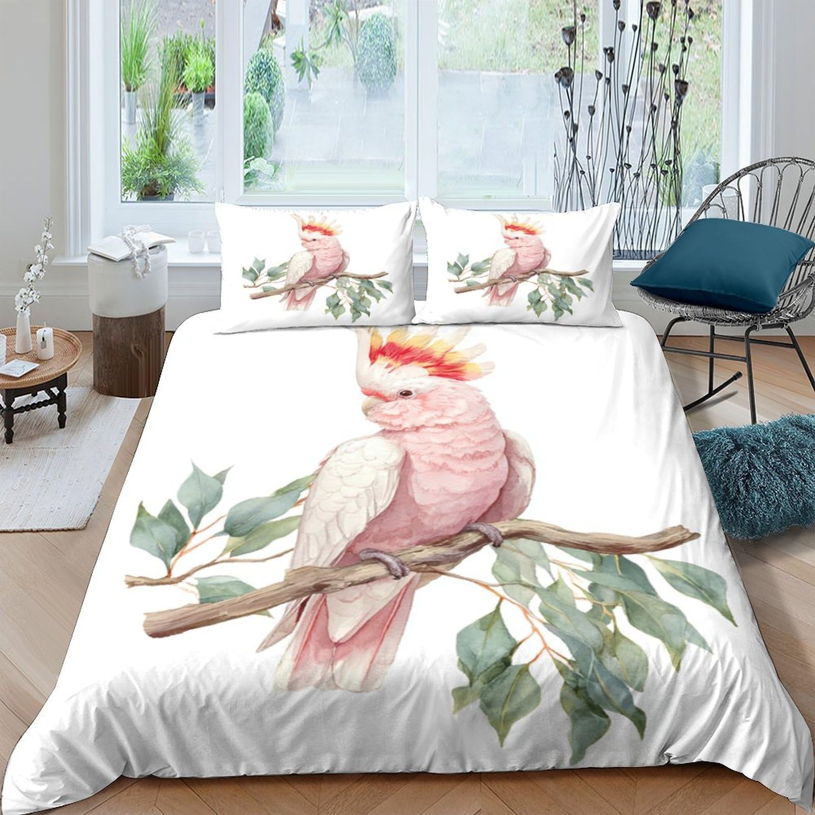 Ctjqhvkz Style-10 3D Printed Pink Cockatoo Fitted Sheet Microfiber Soft Breathable Botanical Mattress Cover For Bedroom Dorm Room Decor Single（135X200cm）
