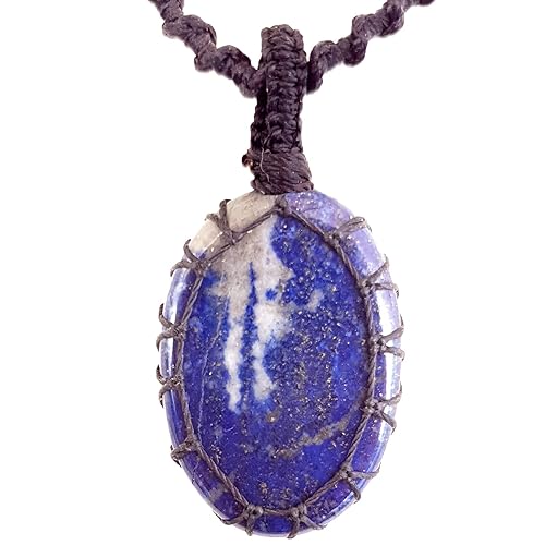 Crystal Necklace with Stone Pendant - Amulet for Chakra Healing, Handmade Unisex Jewelry with Gift Bag, Black Macrame Cord, Natural Gemstone By