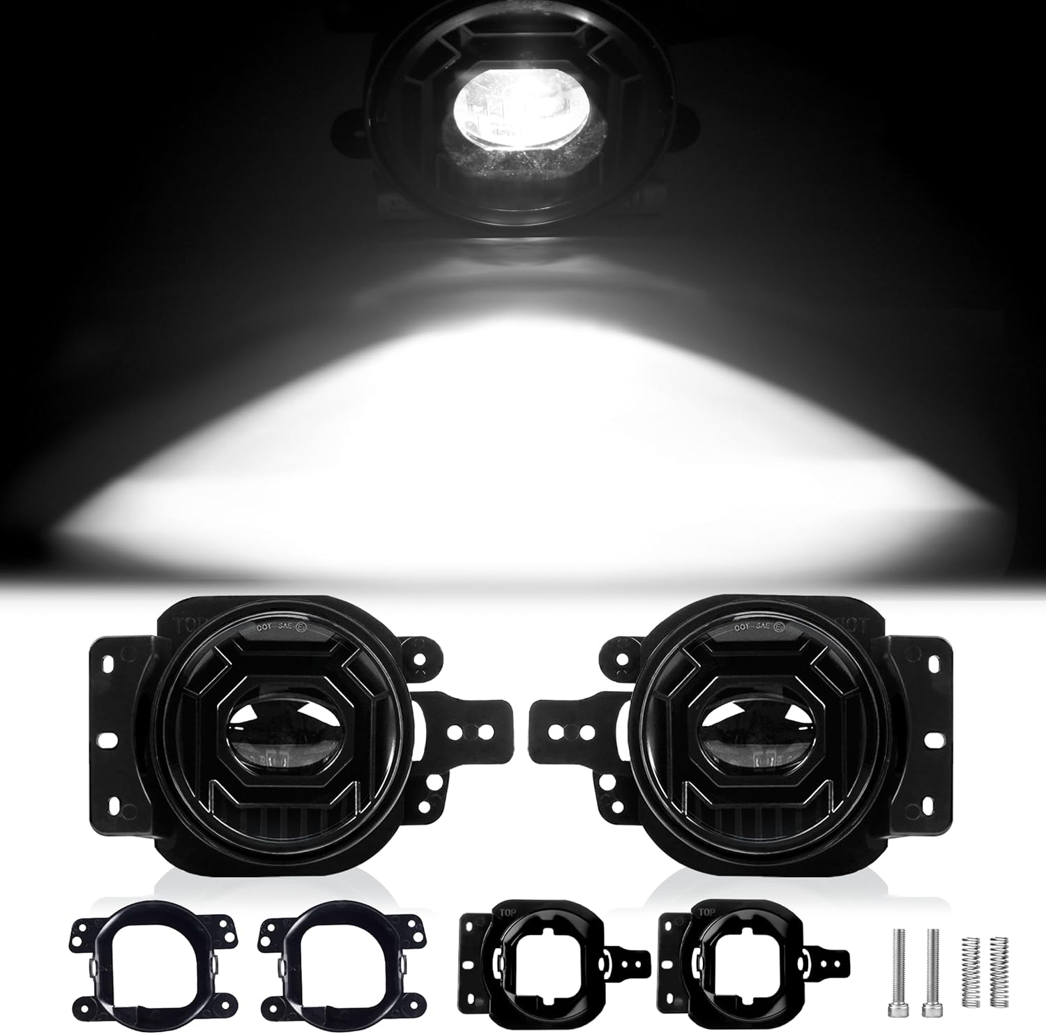 YUDE 2PCS Fog Lights for 2018-2025 Jeep Wrangler JL JLU & Gladiator JT, built-in EMC Radio Clear White Round Fog Lights Assembly with Mounting Brackets, Front Bumper Offroad Jeep Accessories