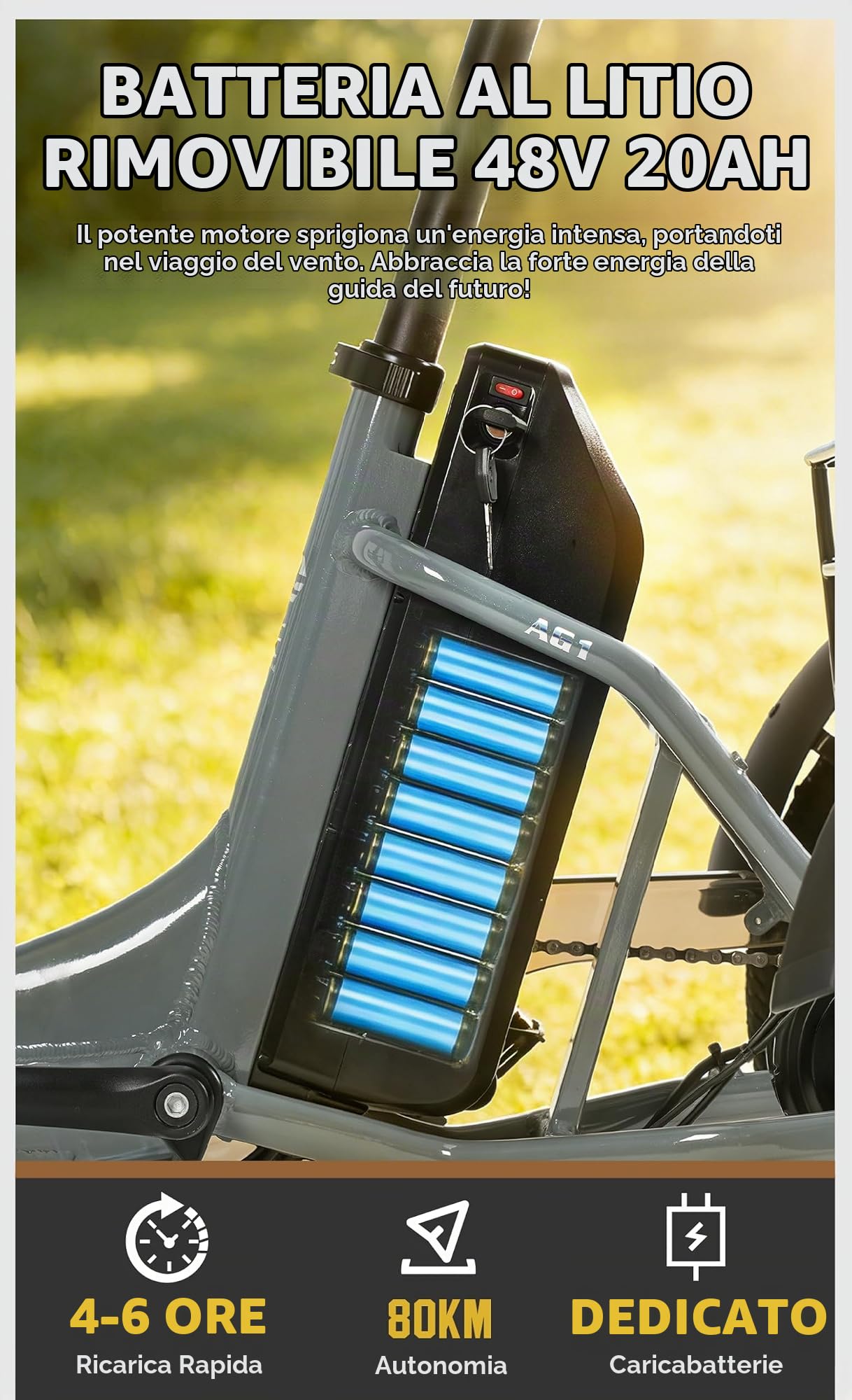 cysum Triciclo elettrico per adulti AG1 Pro, dotato di batteria da 48 V e 20 Ah, con un'autonomia fino a 150 chilometri; biciclette pieghevoli e da carico, dotate di NFC e funzione di retromarcia