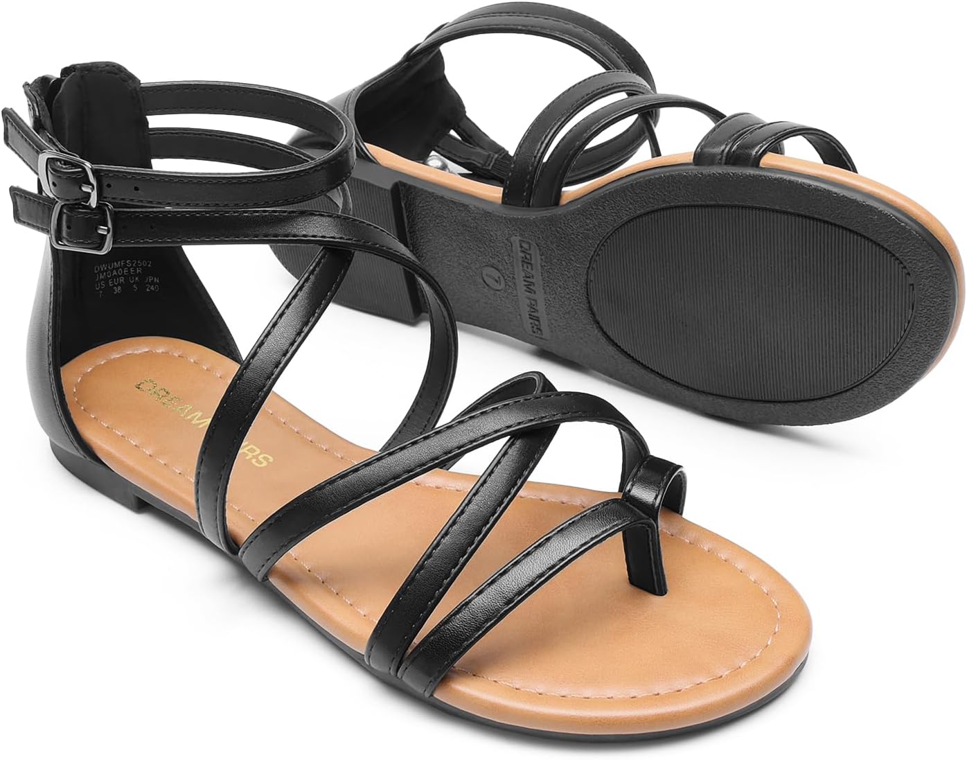 DREAM PAIRS Women's Dressy Gladiator Summer Cross Strappy Sandals Comfort Flat Casual Beach Fisherman Thong sandals - Image 5
