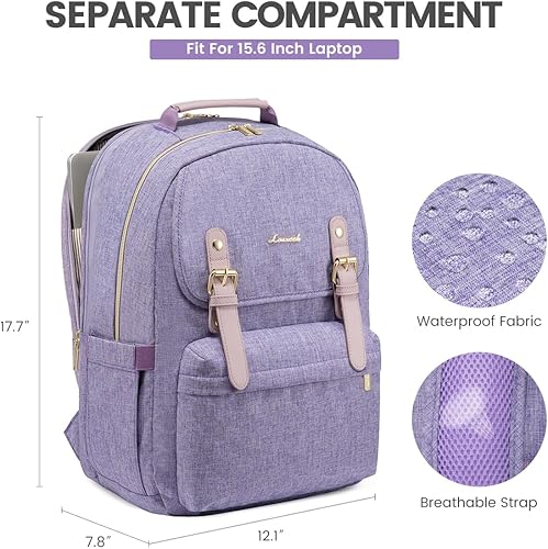 Miniatura 5 de LOVEVOOK Mochila para laptop para mujer, mochila de viaje informal para la universidad, Púrpura, Moda