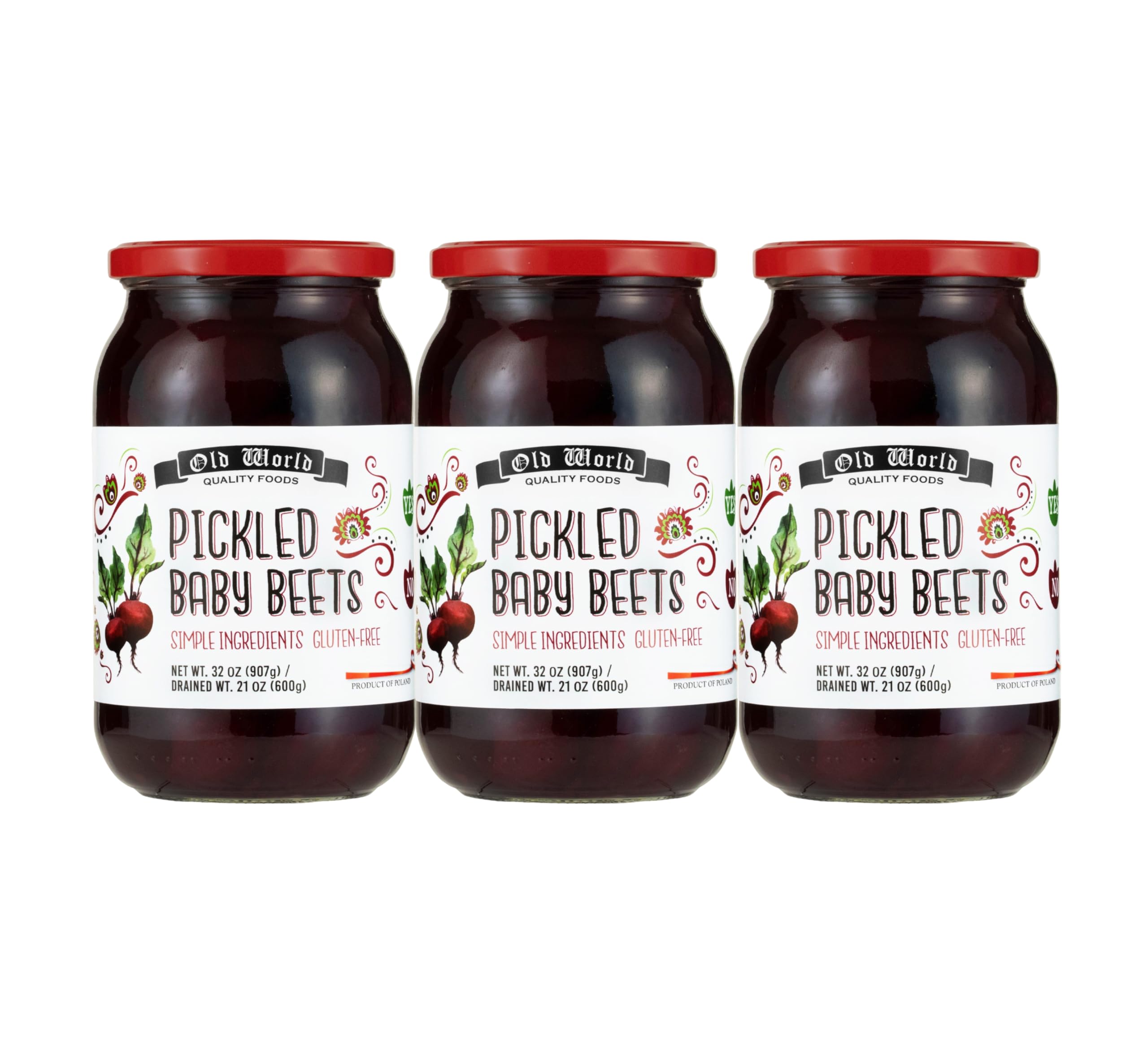 Old World Quality Food Pickled Baby Beets – 32 oz Jar 3 Pack – All Natural Fermented Vegetables Sauerkraut Style – Gluten Free Fermented Foods for
