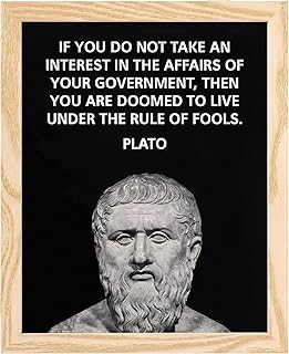 Plato Political Quote Wall Art – 8x10 Unframed Print – “Take Interest in Government” Motivational Poster – Ancient Greek Philosopher Decor for Office, Classroom, Library, or Political Enthusiast Gift