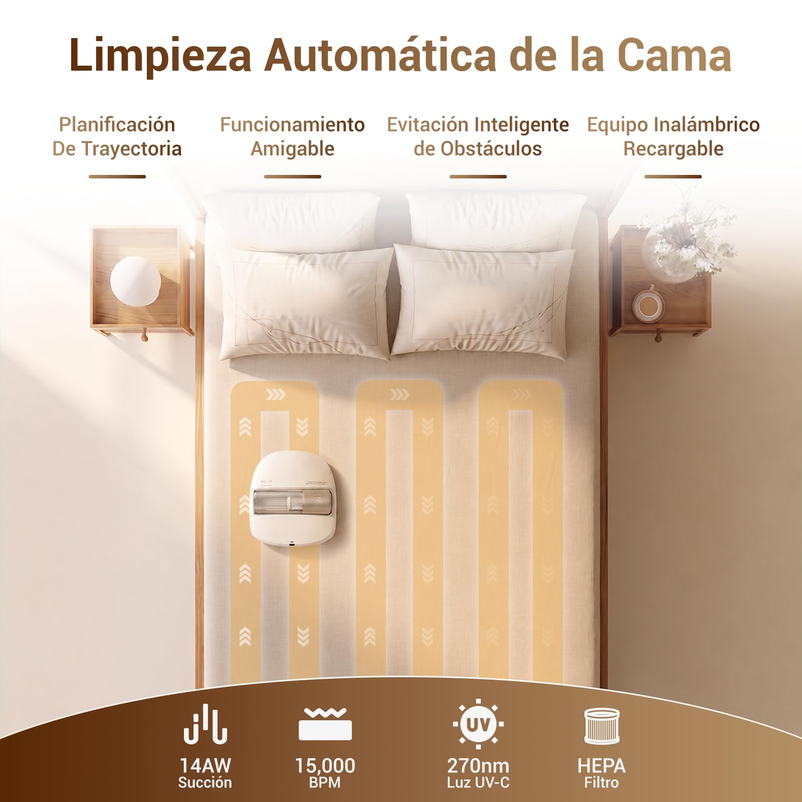 CREATULIZE X1 Robot Aspirador de Cama, Aspiradora Antiacaros para Colchones | Navegación Inteligente, Succión 14AW, Luz UV-C, Filtro HEPA, Aspirador sin Cable para Cama, Colchón, Sofá - Blanco