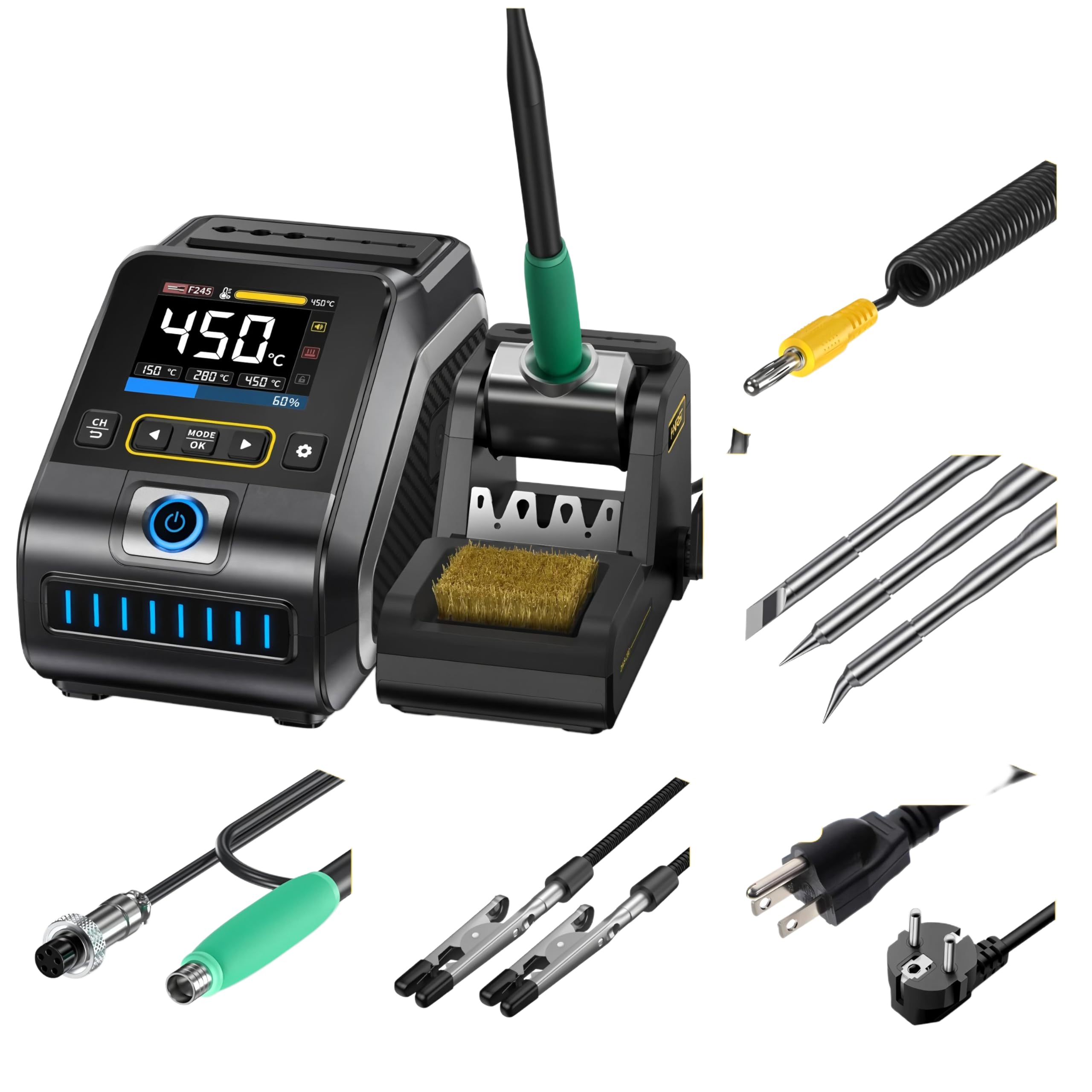 FNIRSI DWS-200 200W Power Repaid Heating Soldador Staion C210 C245 Mango de hierro de soldadura electrónica Estación de retrabajo de soldadura (DWS-200 F210-3 puntas)