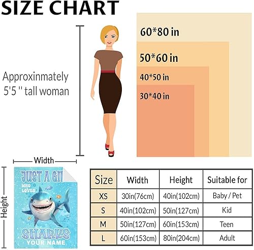 Miniatura 33 de Manta de tiburón personalizada con nombre, 30 x 40 pulgadas, lindas mantas de tiburón para niños y niñas, manta de felpa suave y mullida azul claro