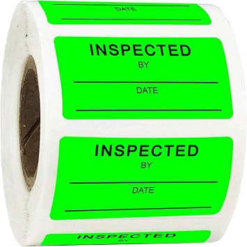 1 X 2 Inch Inspected by Rectangle Labels - Quality Control Inventory Labels 500 Green Label Fluorescent Square Adhesive Stickers for Handling Shipping Warehouse Inventory/Quality Control Organization