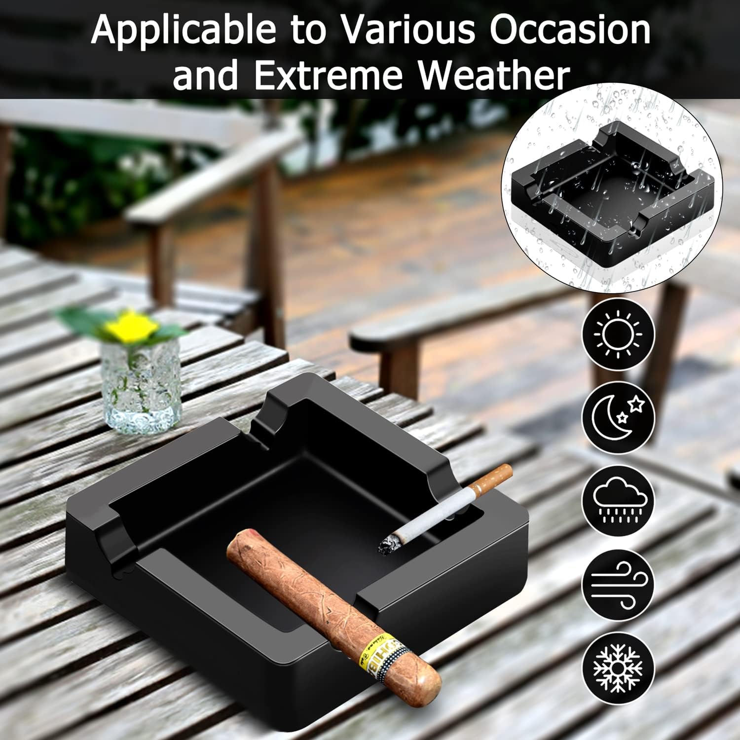 Cigar Ashtray & Large Cigarette Ashtrays for Outdoors Indoor Outside Patio Pool,2 Sizes Rest Unbreakable Silicone Ashtray,Large Cigar Holder Ash tray for 40-70+ Ring Guage Cigars image 2