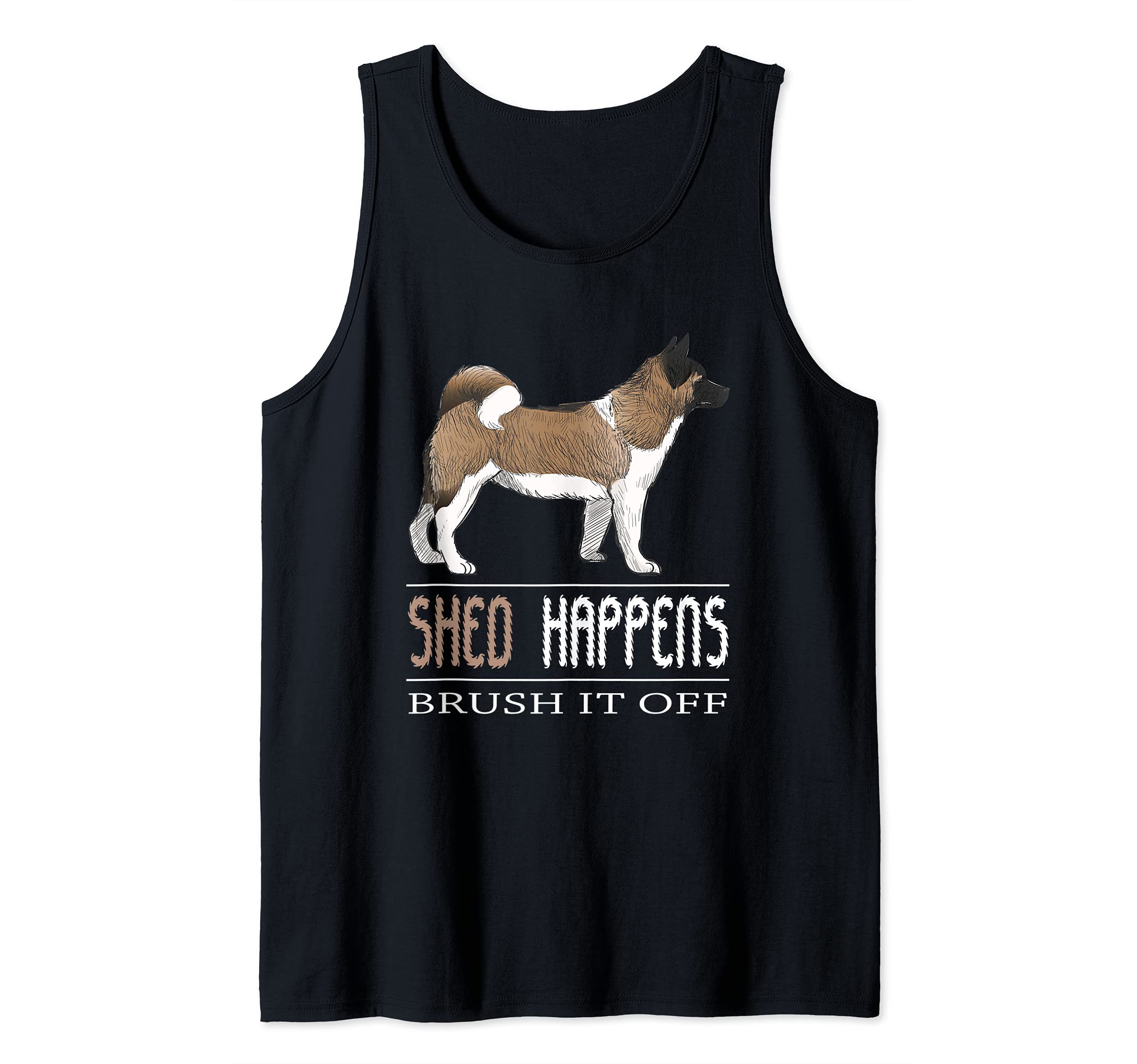 Akita Dog Art Shed Happens Brush It Off Akita Tank Top, Black