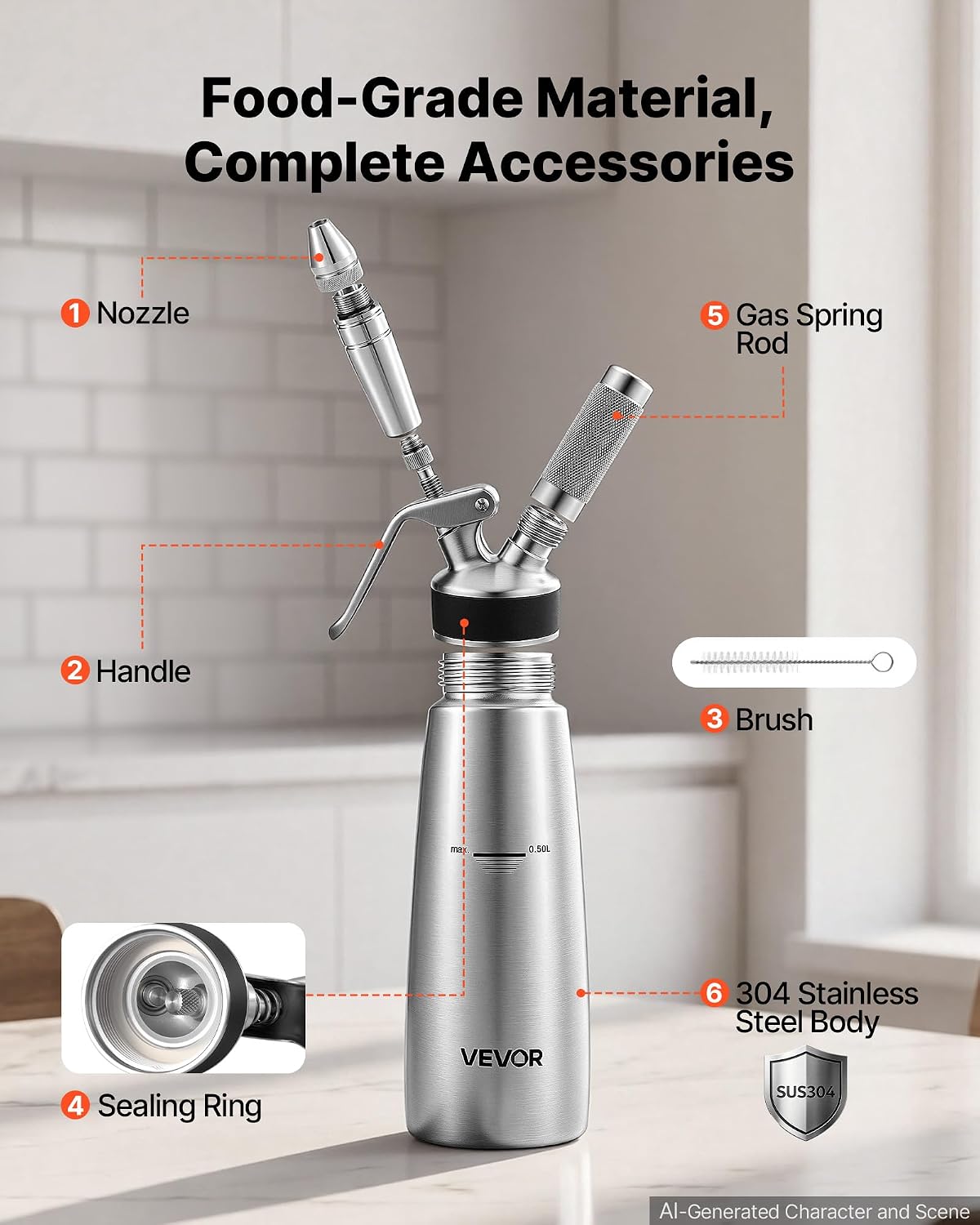 VEVOR Nitro Cold Brew Coffee Maker 17 oz Nitrogen Dispenser System, Home Brew Coffee Keg, Portable Nitrogen Infuser with Dispenser and Pressure Relieving Valve, Gift for Coffee Lovers