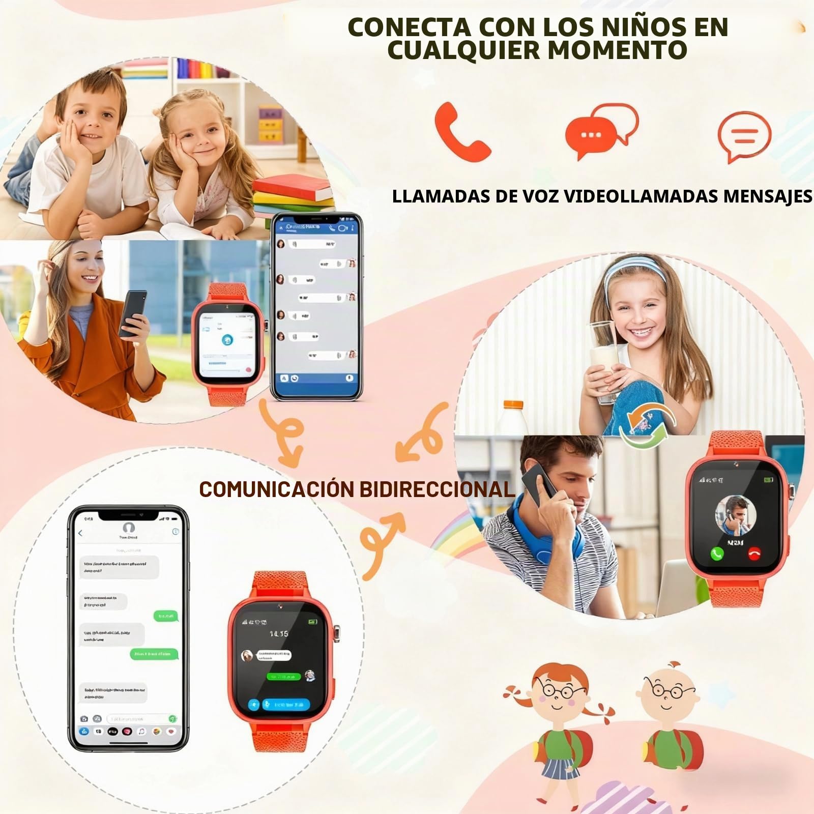 OKYUK Reloj Inteligente 4G para niños, con teléfono y GPS, Multifuncional, con videollamada, Modos Deportivos, Reloj Despertador, App Store integrada, para niños y niñas, Color Naranja