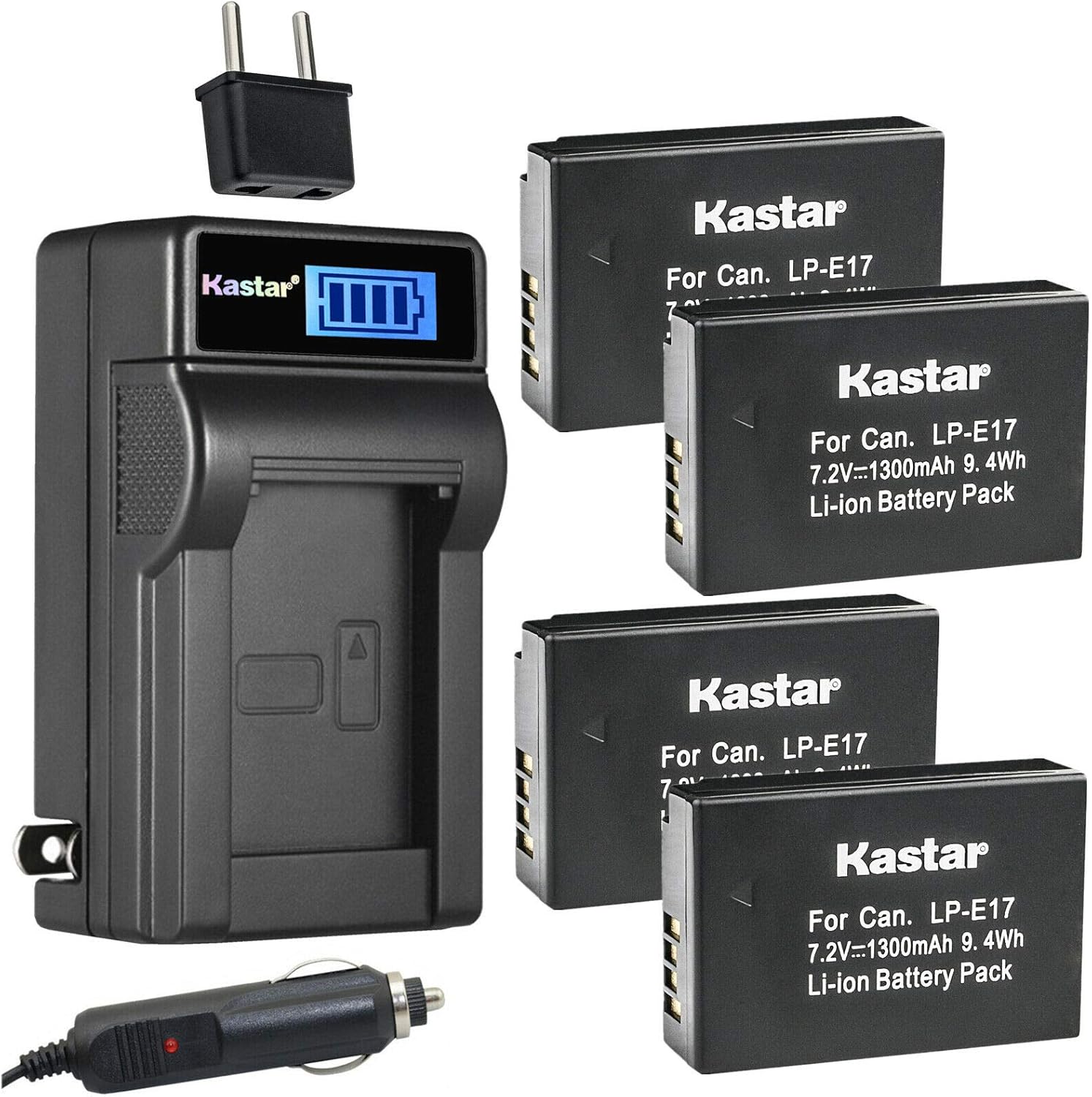 Kastar 4Pack LPE17 Battery and LCD AC Charger Compatible