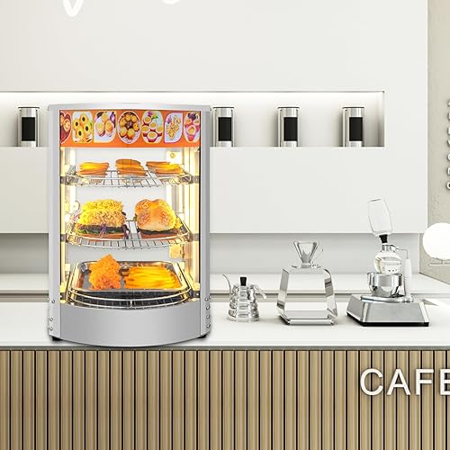 Miniatura 8 de ROVSUN Calentador de alimentos de 3 niveles, calentador de pizza para encimera, pantalla de calentador de alimentos comercial con iluminación LED,