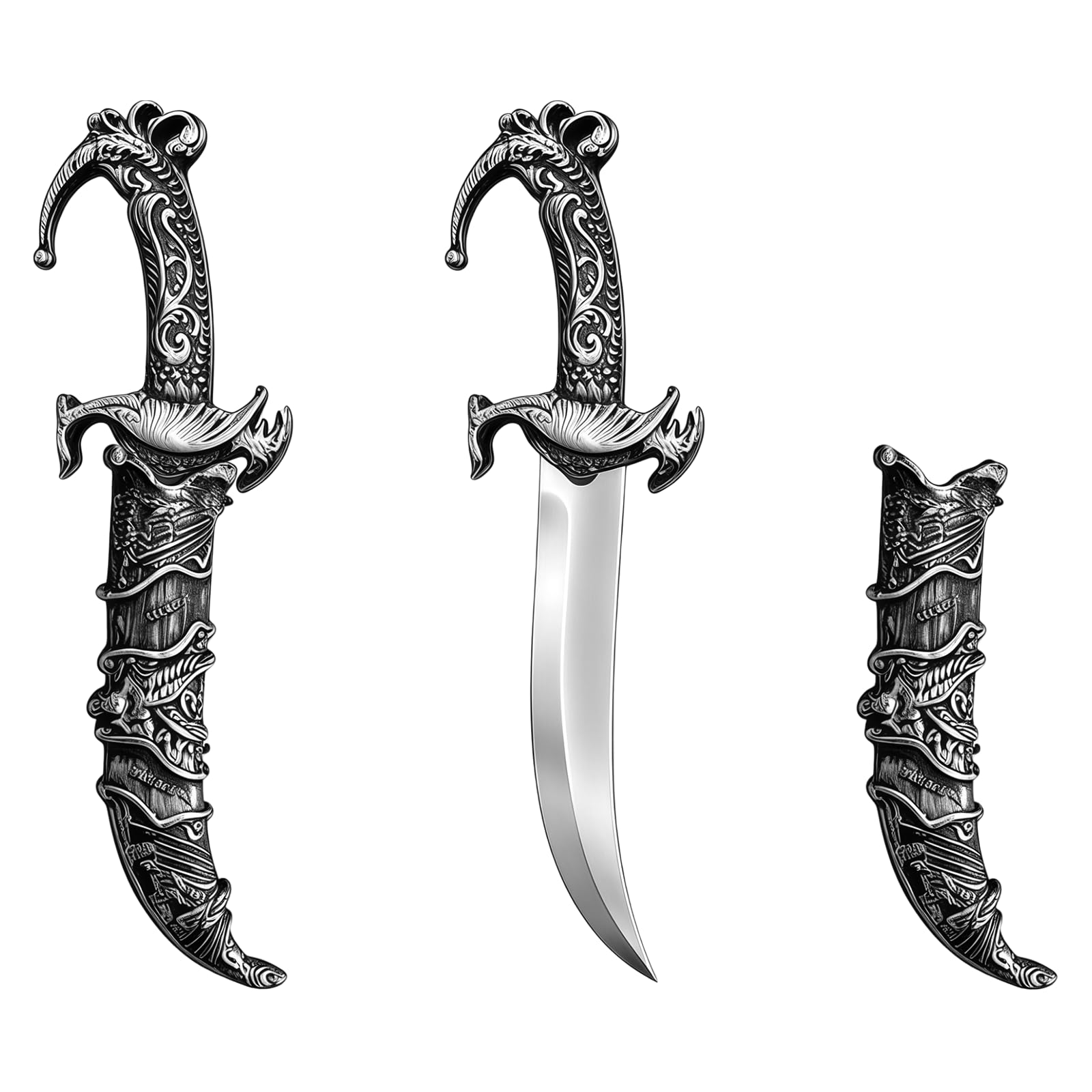 Miaija 2 Pcs Plastic Dagger Fake Knife Plastic Vintage Sword Toy Pretend Weapons Knife with Sheath Warrior Costumes Pirate Accessories Party Props,22 * 6 * 1.5cm(Silver)