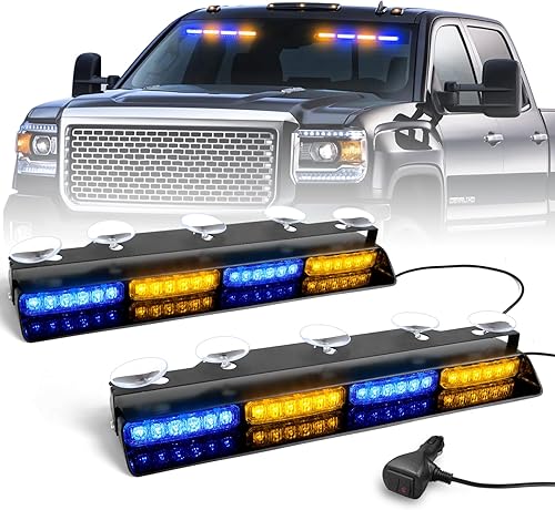 Miniatura 17 de HLauto Luces estroboscópicas de emergencia 6Z4J: luces de seguridad blancas rojas de 2 x 16.8 pulgadas, 48 luces LED intermitentes de advertencia