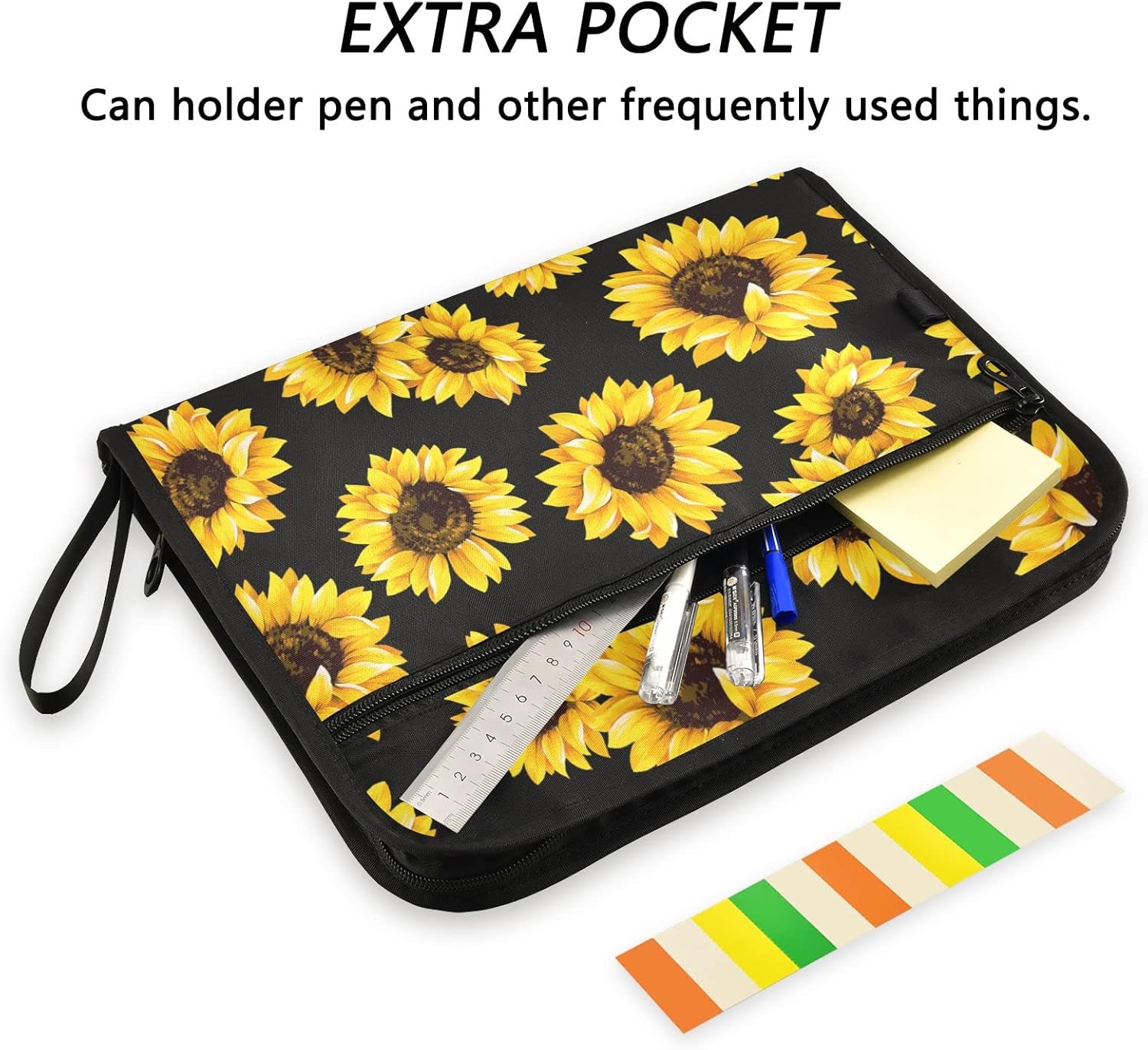 ZZKKO Sunflower Summer 13 Pockets Expanding File Folder with Sticky Labels Accordion File Folder Document Organizer Letter Size A4 Papers Expandable File Keeper