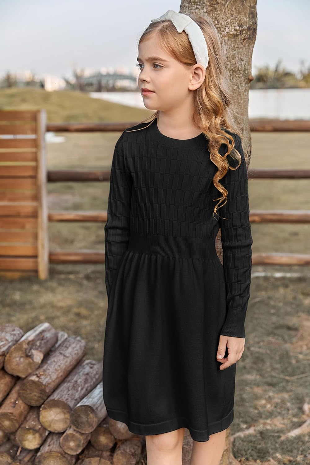 Meikulo Girls Textured Knit Sweater Dress Kids Long Sleeve A-line Fall Dresses 3-12 Years - Image 2